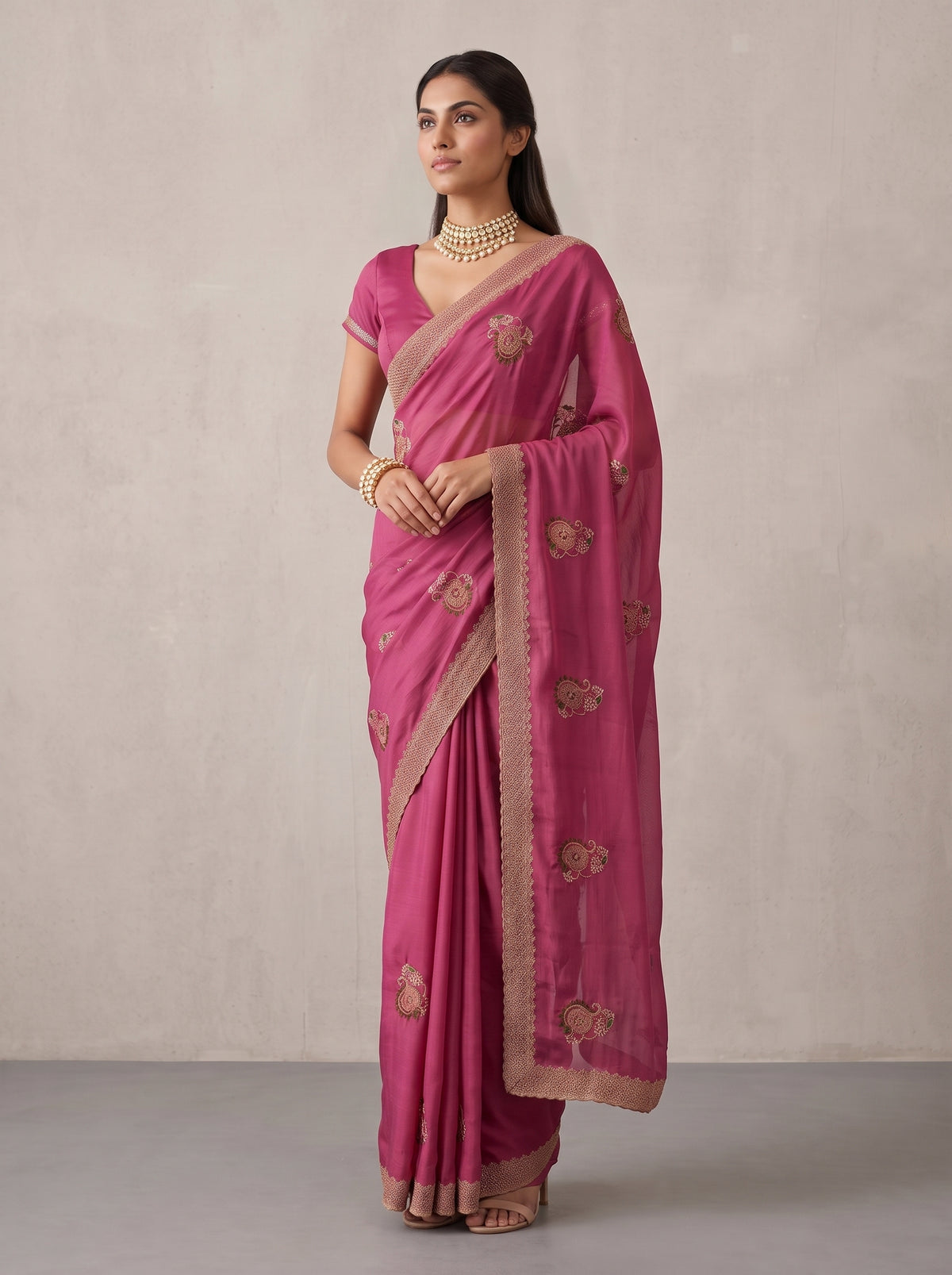MIMOSA Gajari Banarasi Saree — pose 5 styling detail