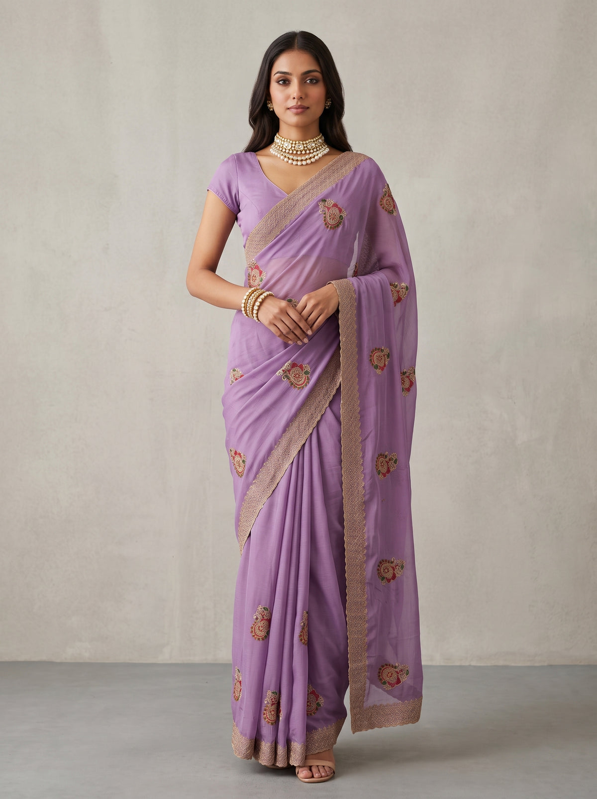 MIMOSA Lavender Banarasi Saree — front view on mannequin