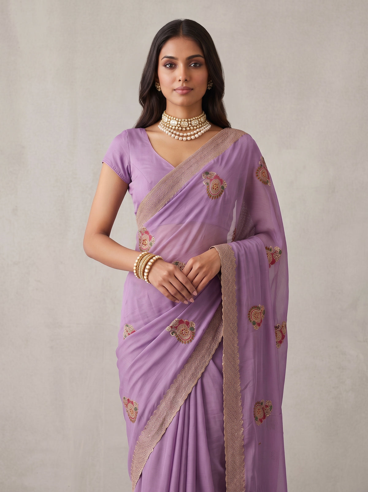 MIMOSA Lavender Banarasi Saree — pose 10 styling detail