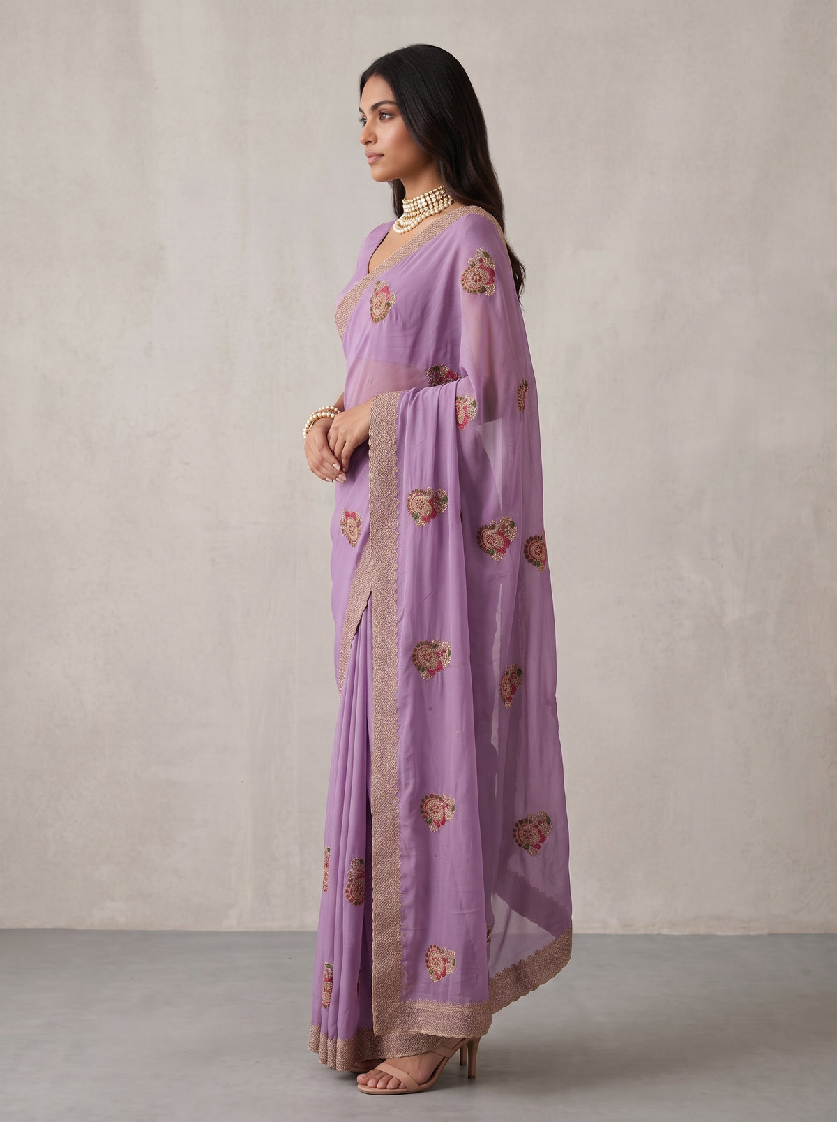MIMOSA Lavender Banarasi Saree — pose 3 styling detail