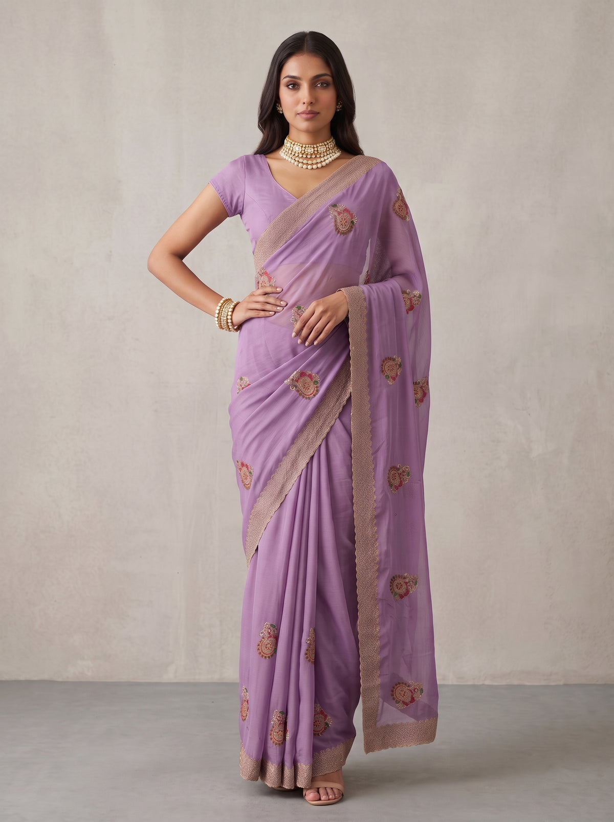 MIMOSA Lavender Banarasi Saree — pose 4 styling detail