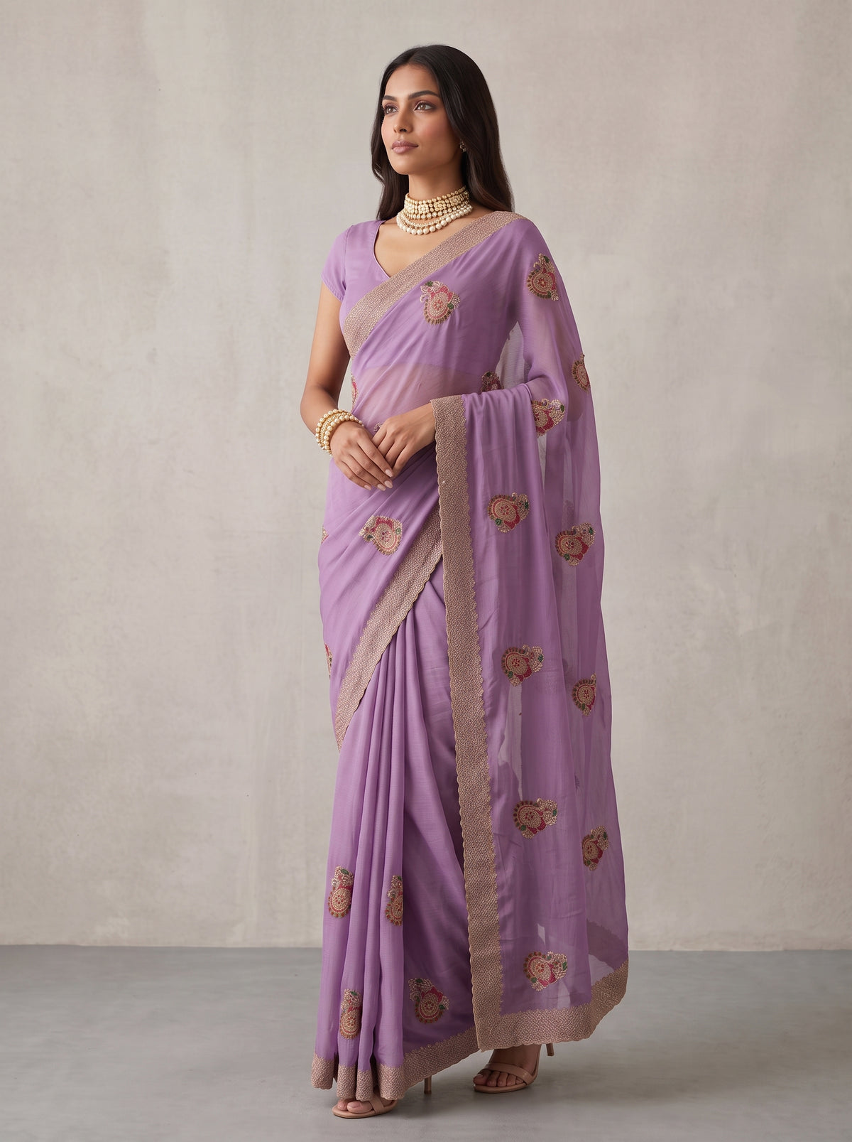 MIMOSA Lavender Banarasi Saree — pose 5 styling detail