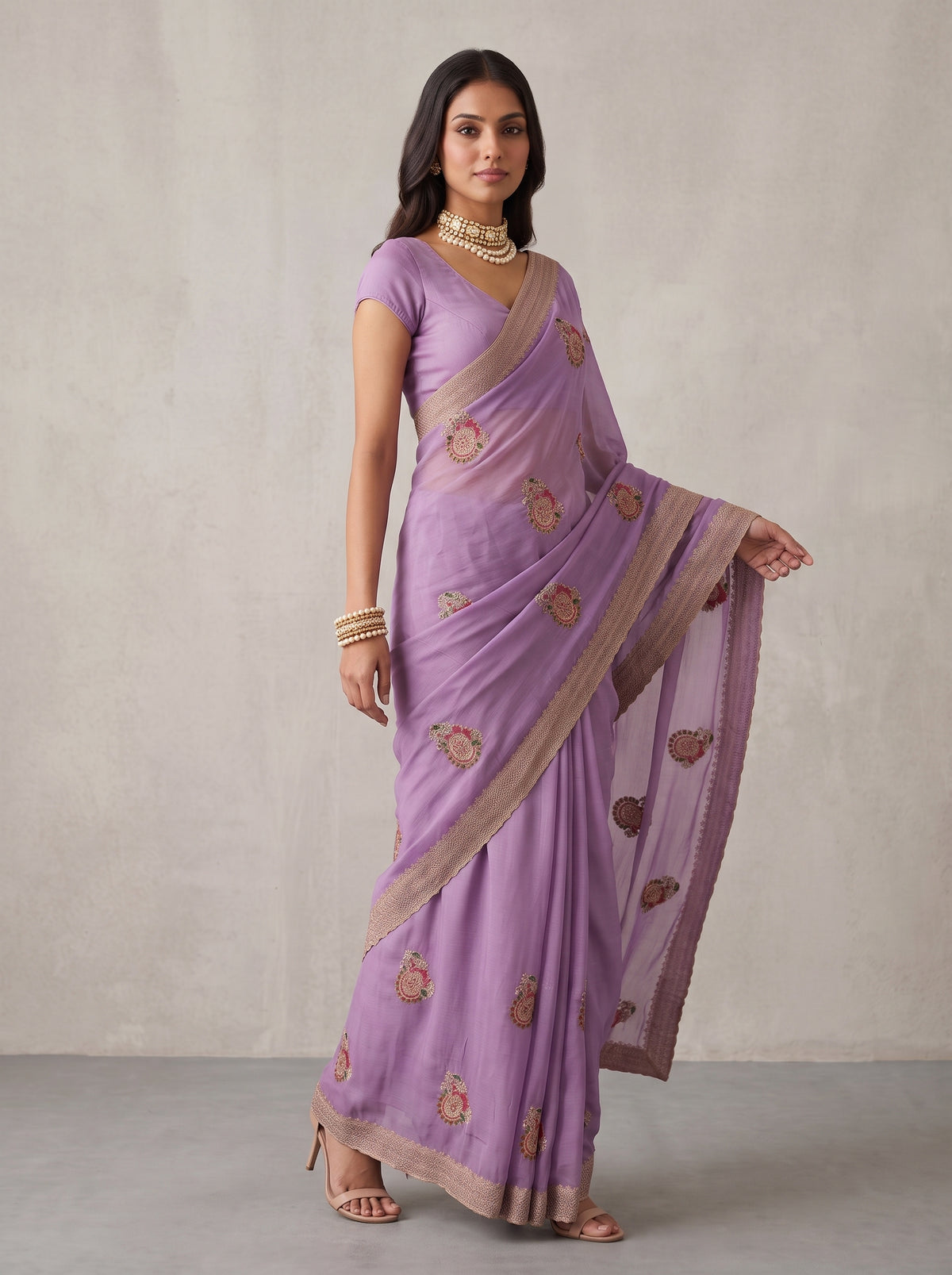 MIMOSA Lavender Banarasi Saree — pose 9 styling detail
