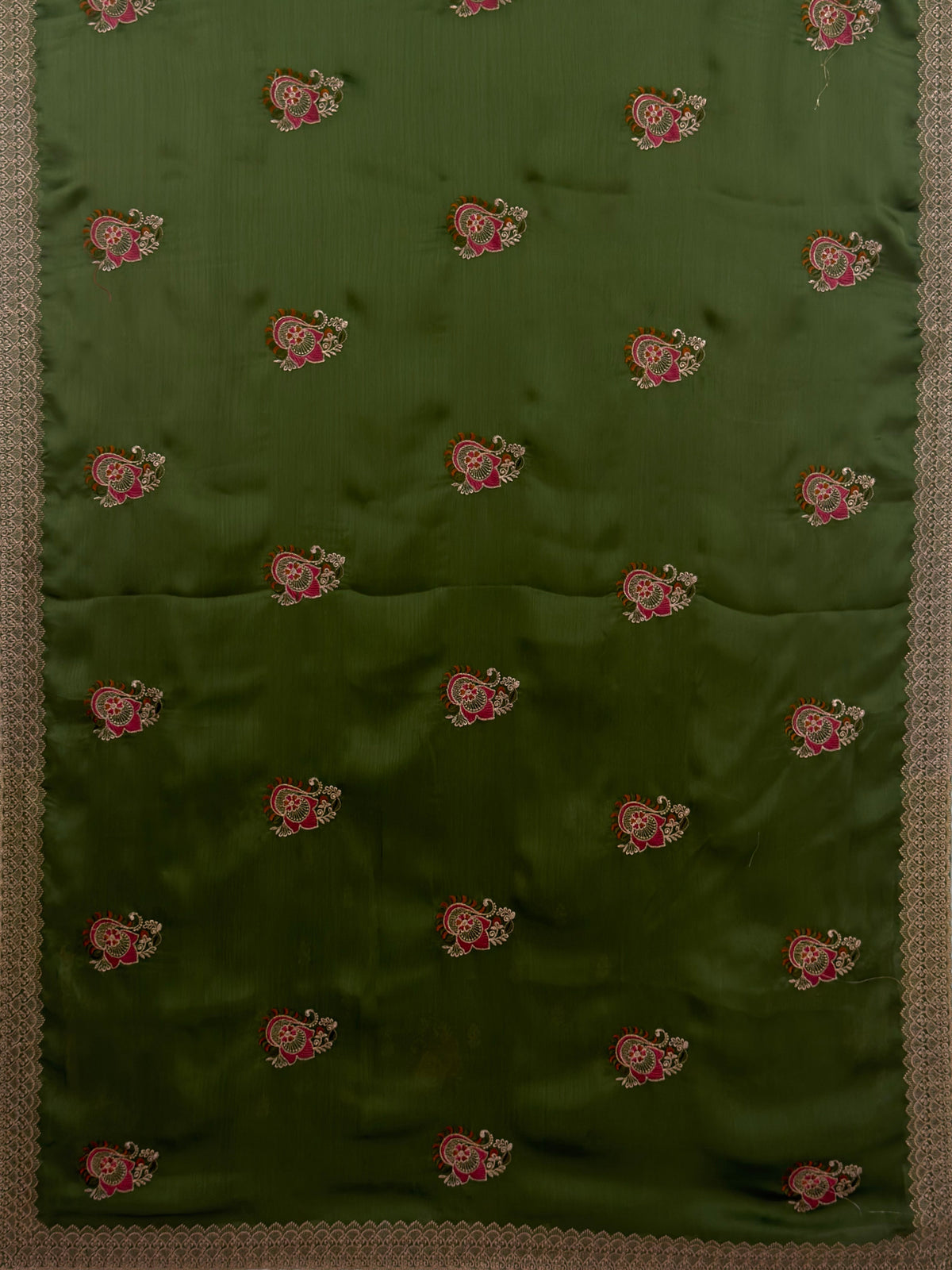 MIMOSA Olive Banarasi Saree — pallu and zari work detail