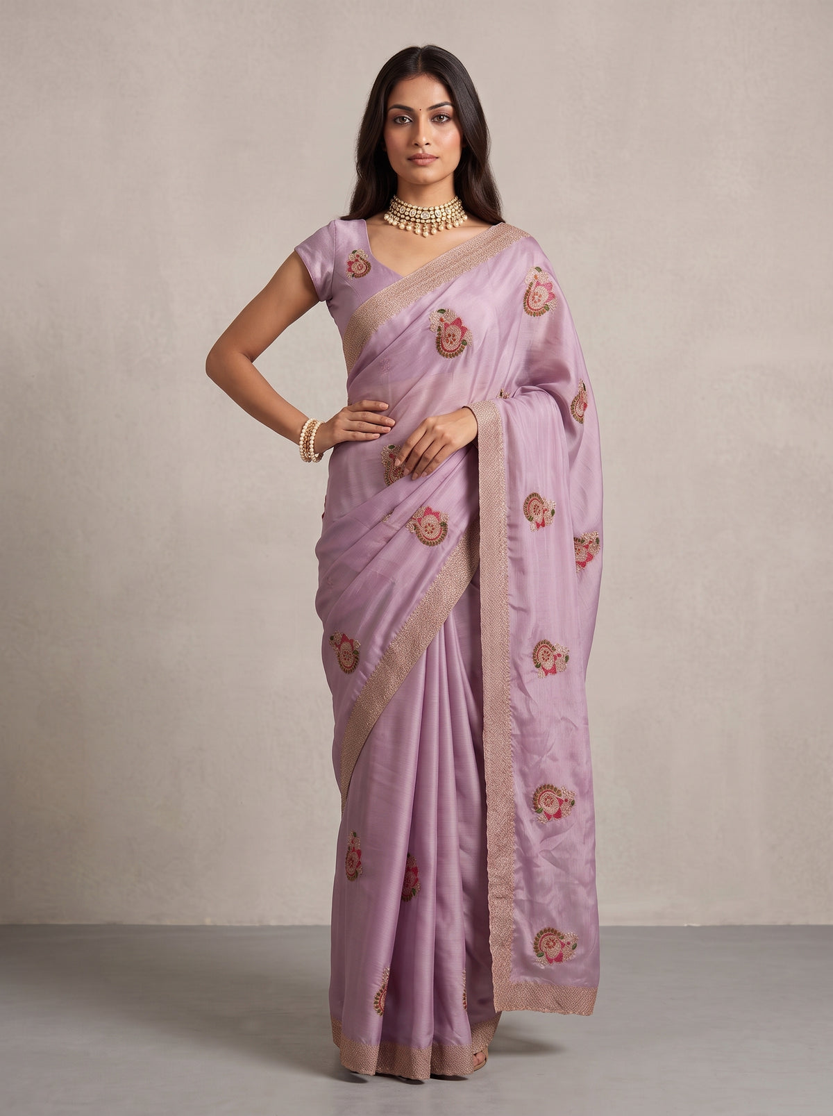 MIMOSA Pink Banarasi Saree — pose 4 styling detail