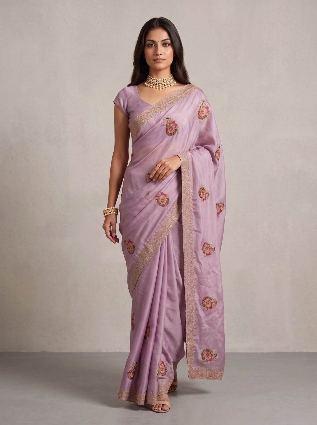 MIMOSA Pink Banarasi Saree — pose 6 styling detail