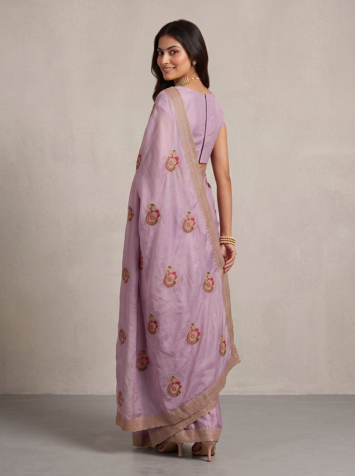 MIMOSA Pink Banarasi Saree — pose 7 styling detail