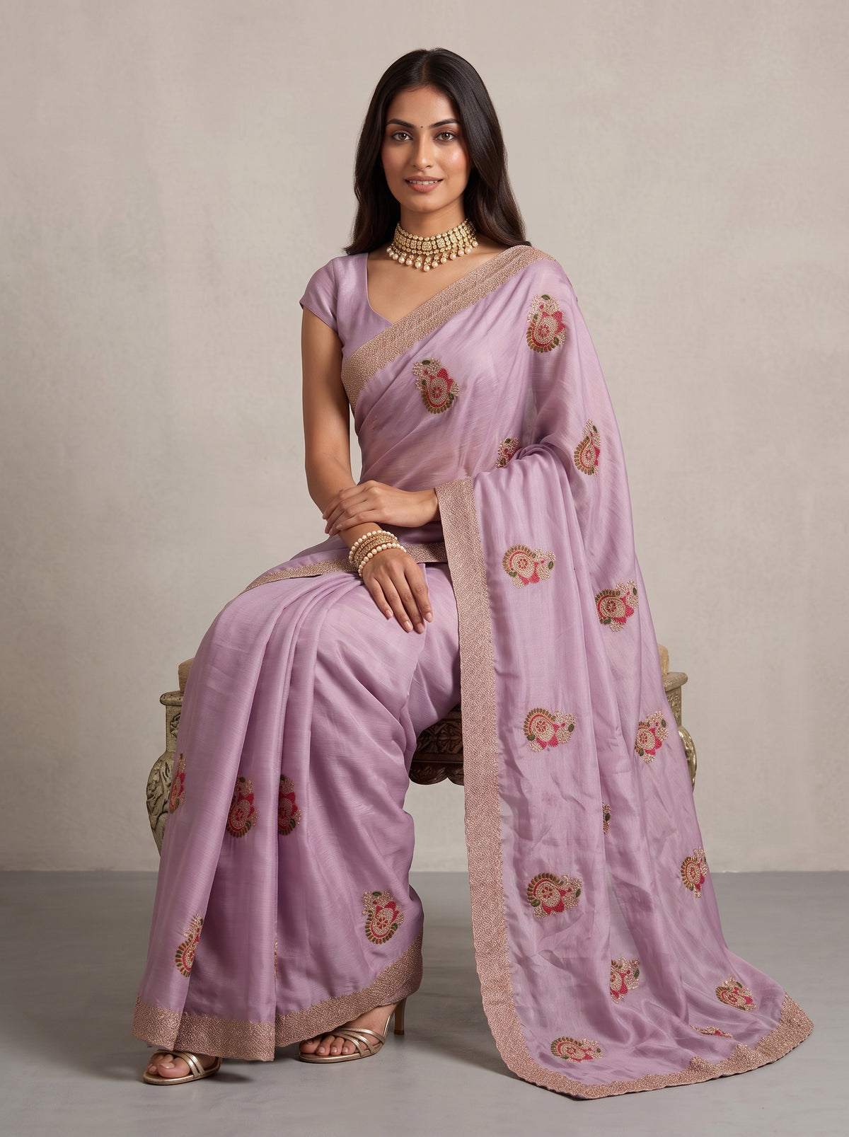 MIMOSA Pink Banarasi Saree — pose 8 styling detail