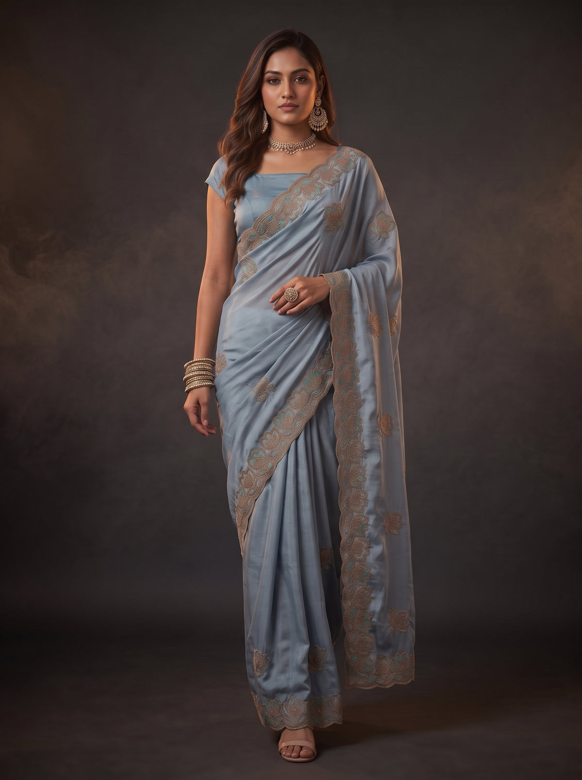 MIMOSA Ananda Banarasi Chiffon Saree — pose 6 styling detail