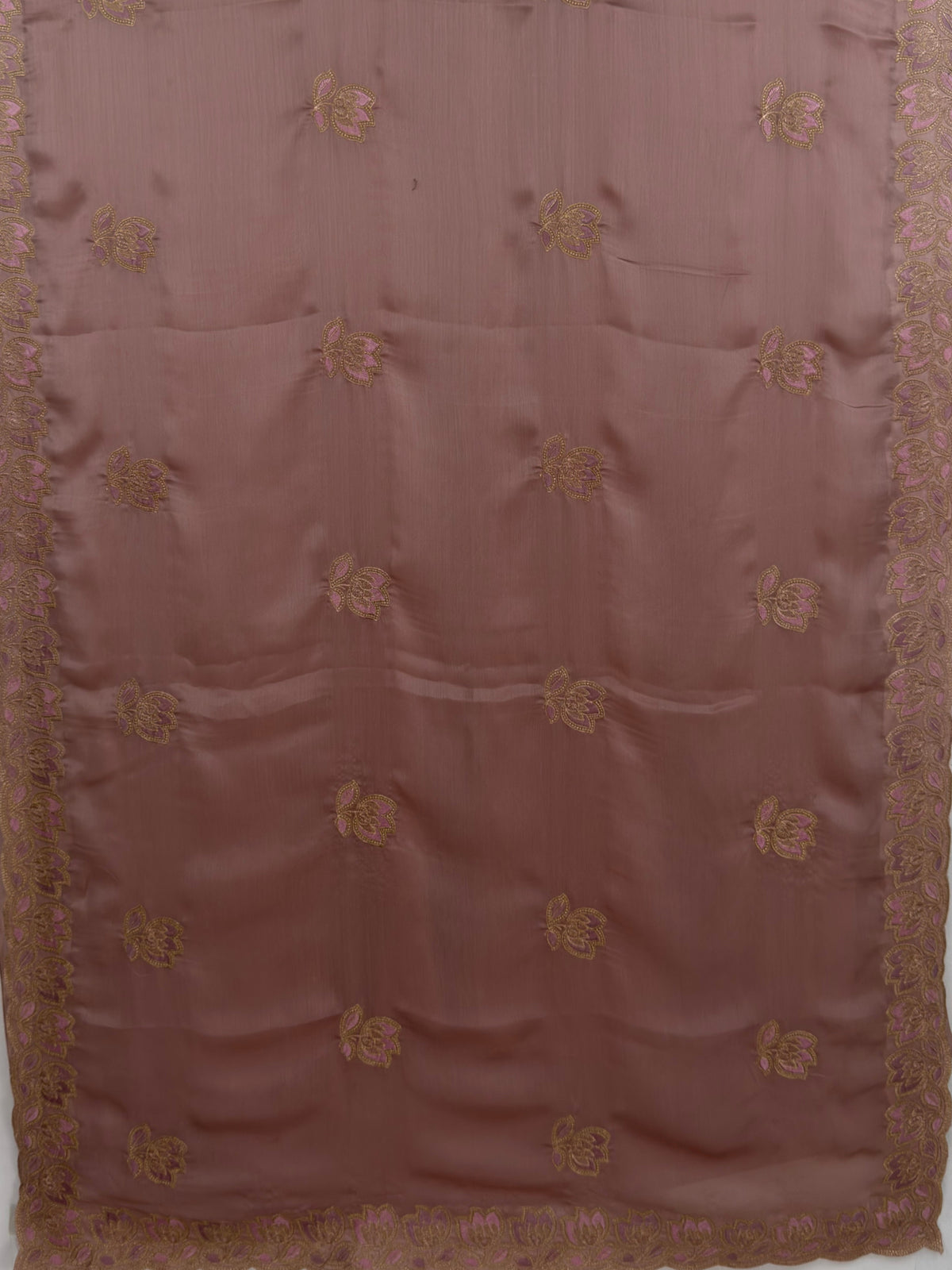 MIMOSA Peach Banarasi Chiffon Saree — pallu and zari work detail