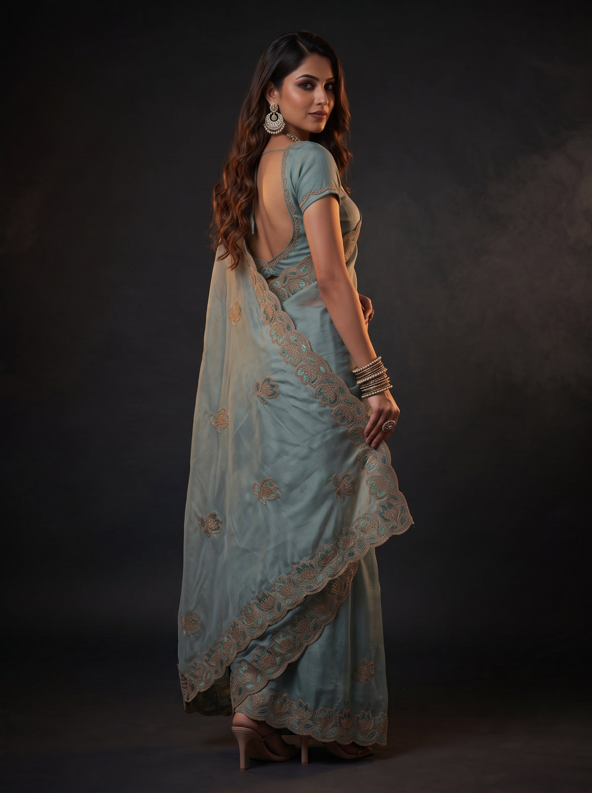 MIMOSA Rama Banarasi Chiffon Saree — pose 7 styling detail
