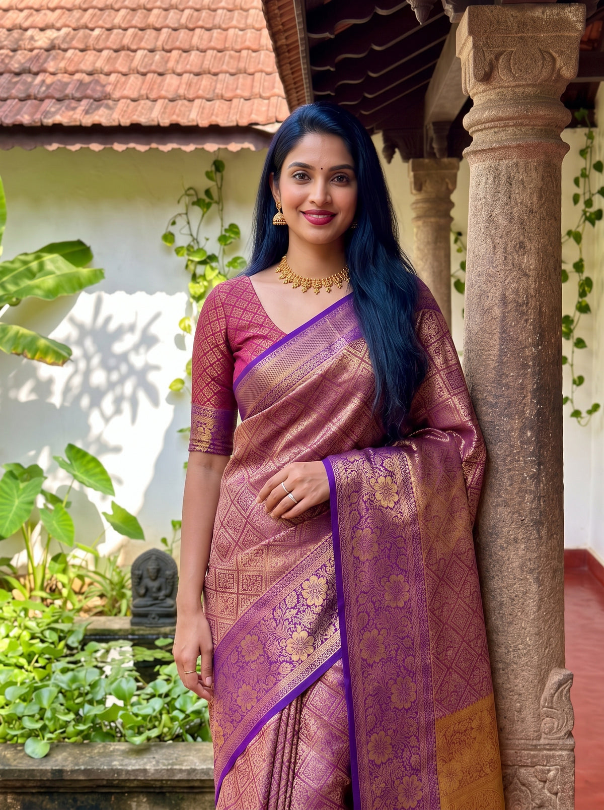 MIMOSA Magenta Kanjivaram Saree — pose 10 styling detail