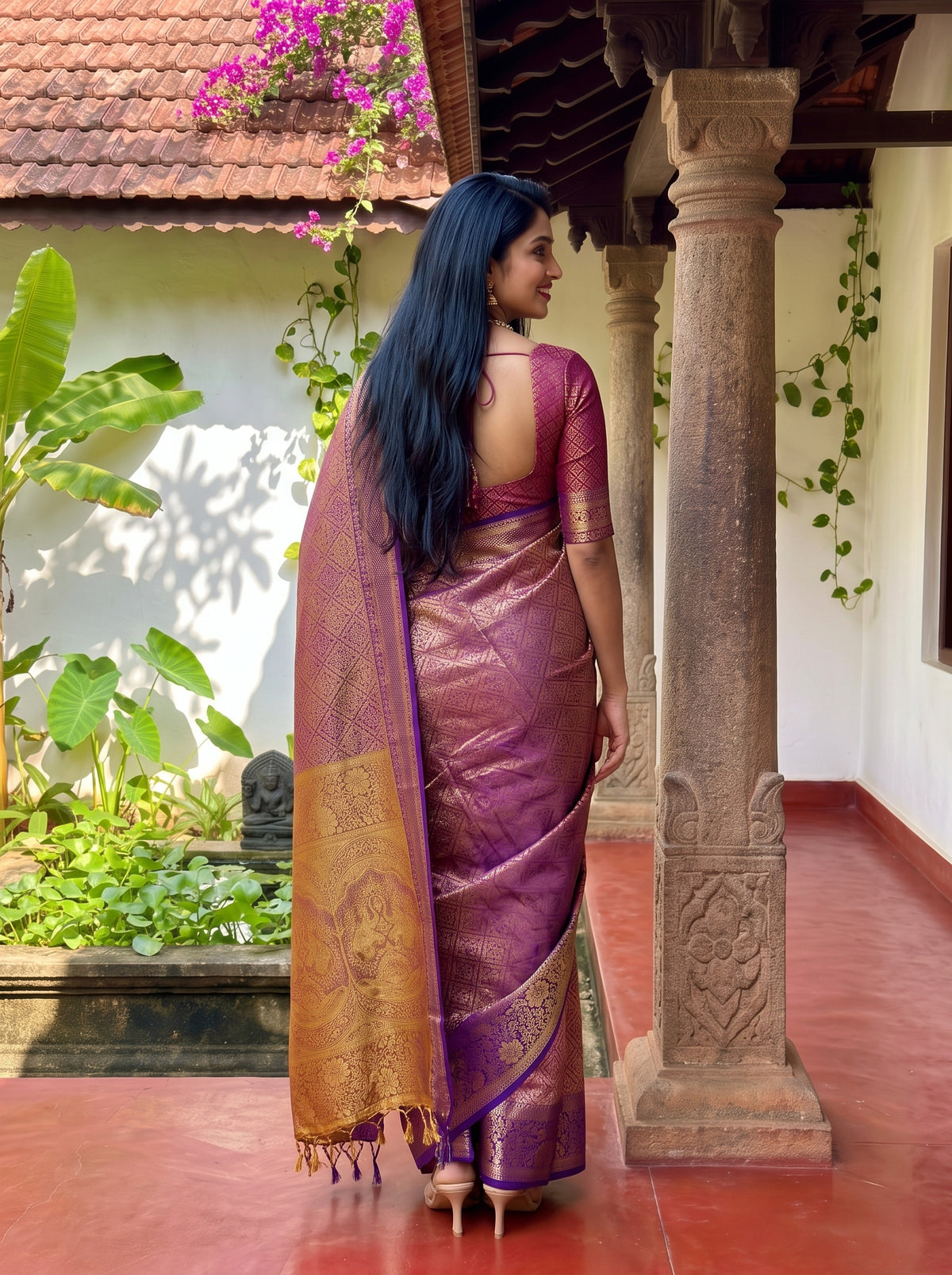 MIMOSA Magenta Kanjivaram Saree — pose 2 styling detail