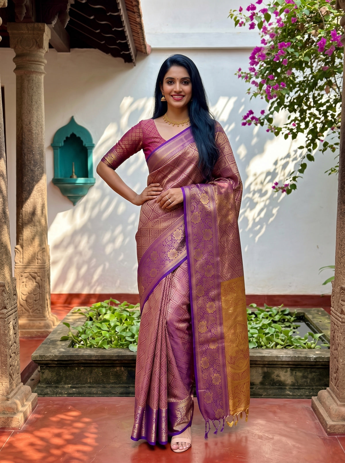 MIMOSA Magenta Kanjivaram Saree — pose 4 styling detail