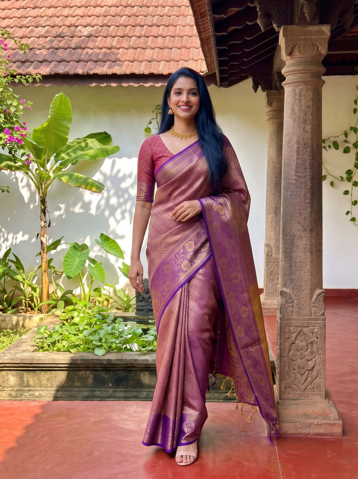 MIMOSA Magenta Kanjivaram Saree — pose 6 styling detail