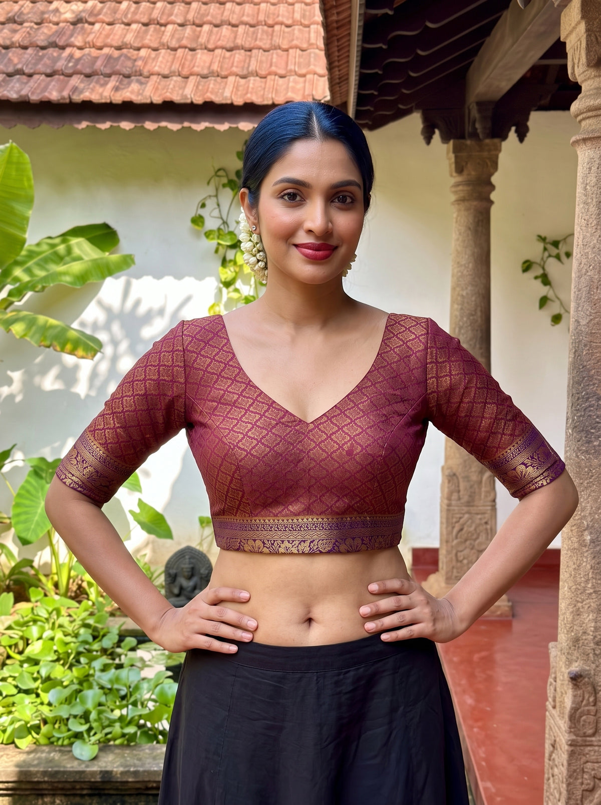 MIMOSA Magenta Kanjivaram Saree — blouse close-up