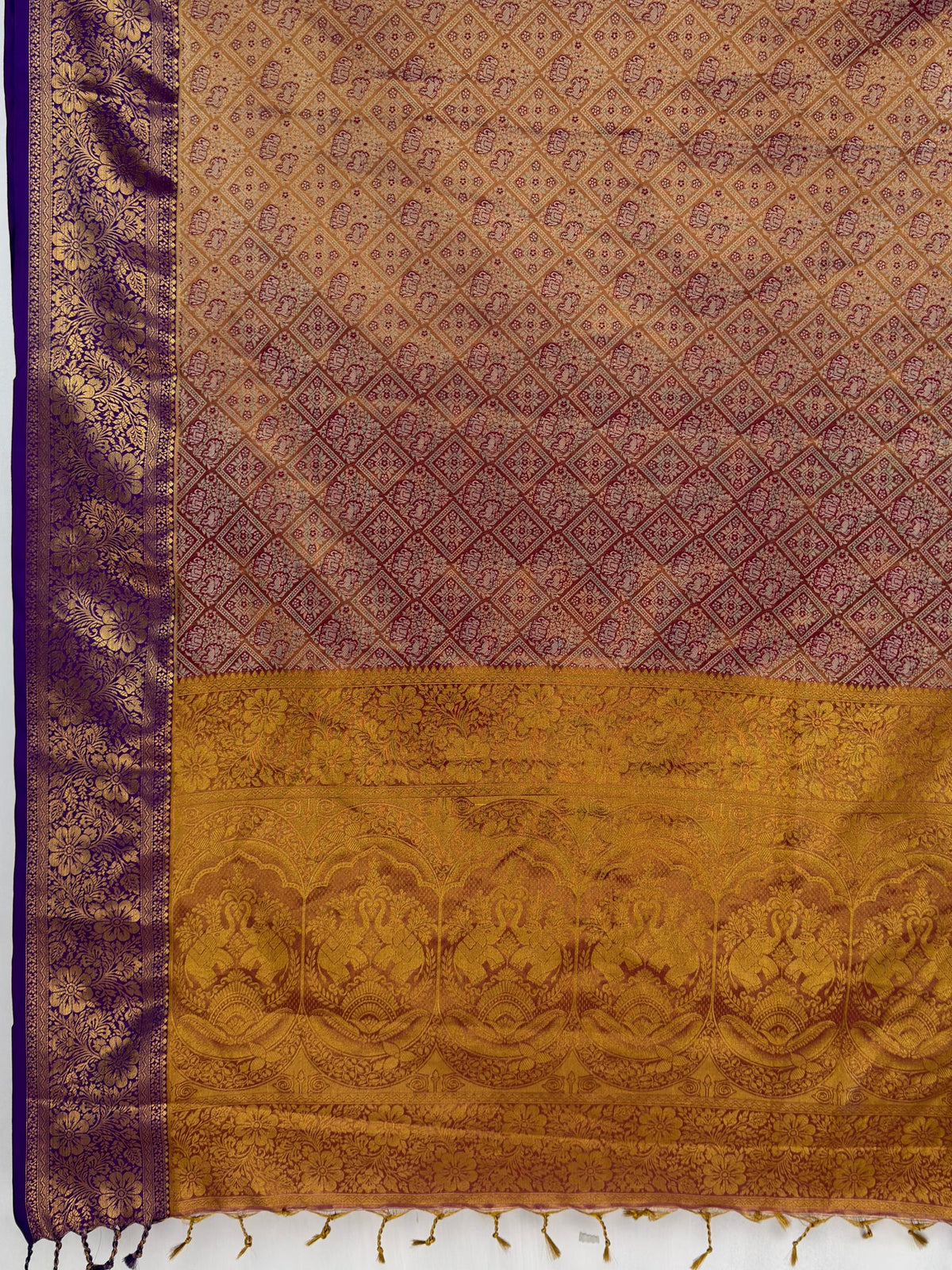 MIMOSA Magenta Kanjivaram Saree — pallu and zari work detail
