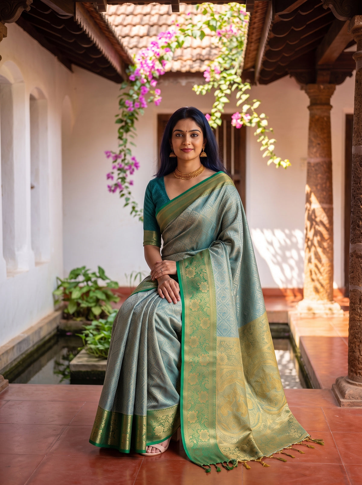 MIMOSA Sapphire Kanjivaram Saree — pose 8 styling detail