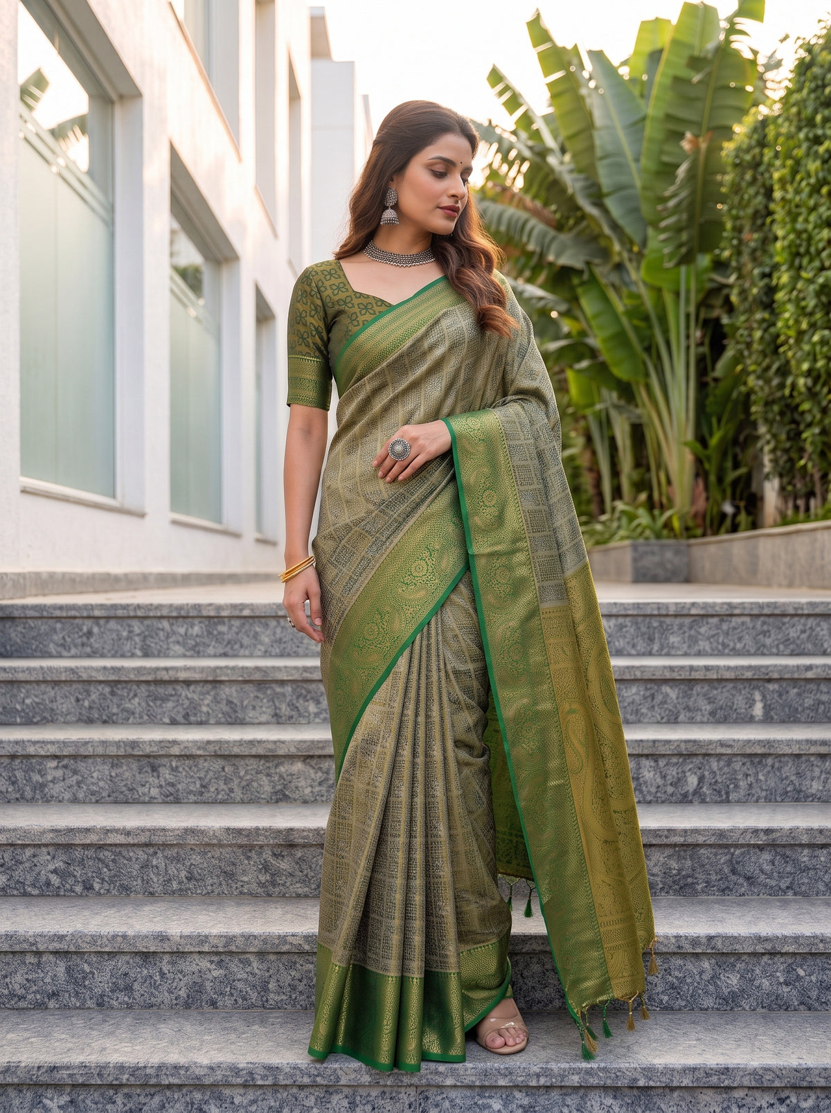MIMOSA Green Kanjivaram Saree — pose 9 styling detail