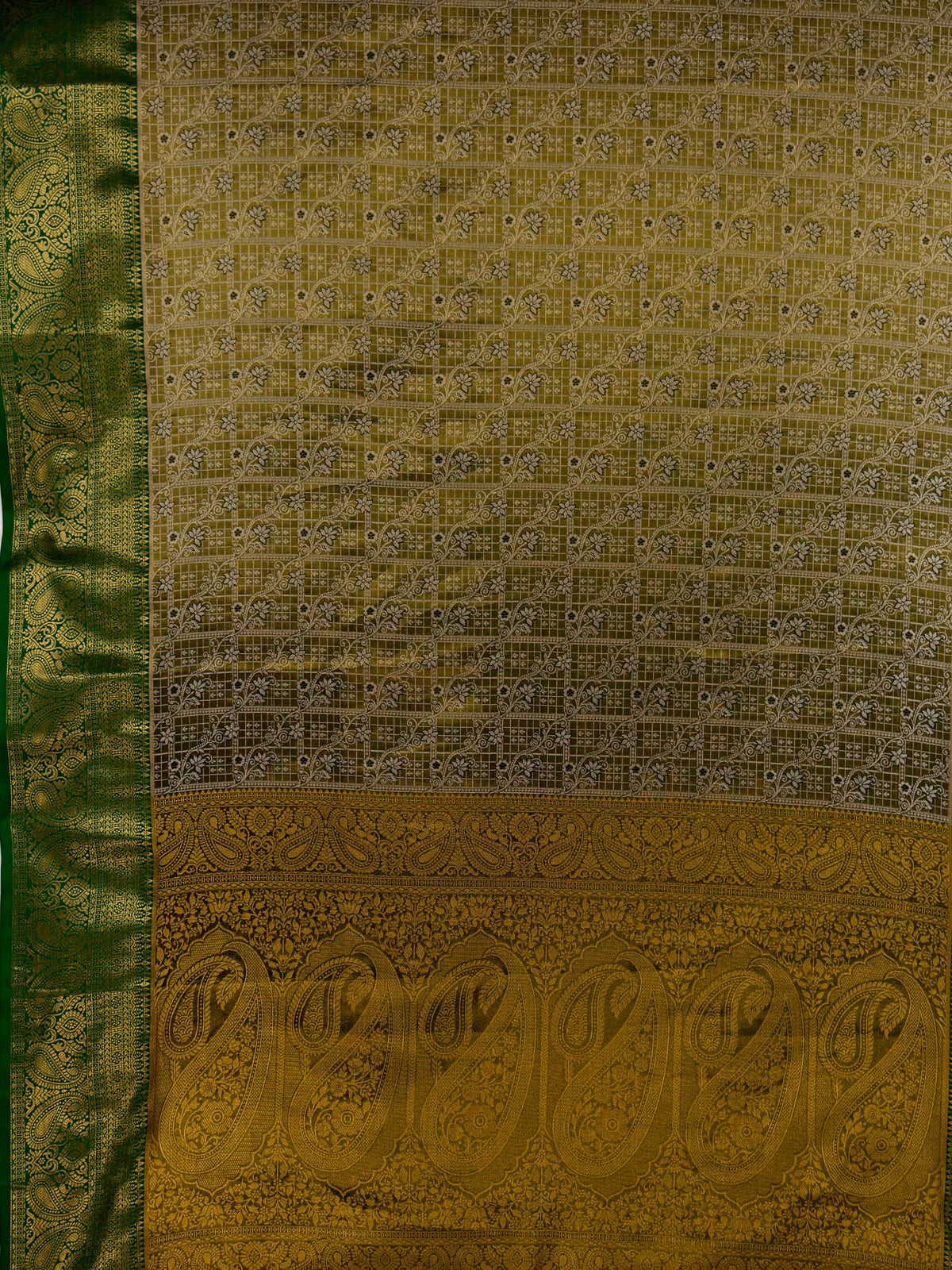 MIMOSA Green Kanjivaram Saree — pallu and zari work detail