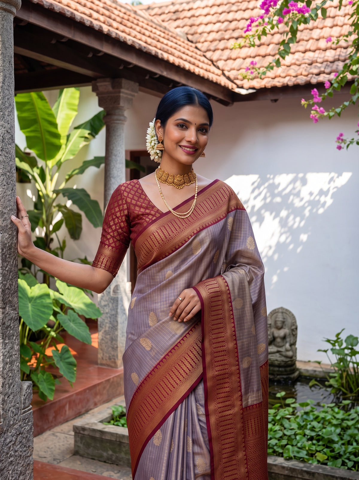 MIMOSA Jamun Kanjivaram Organza Saree — pose 10 styling detail