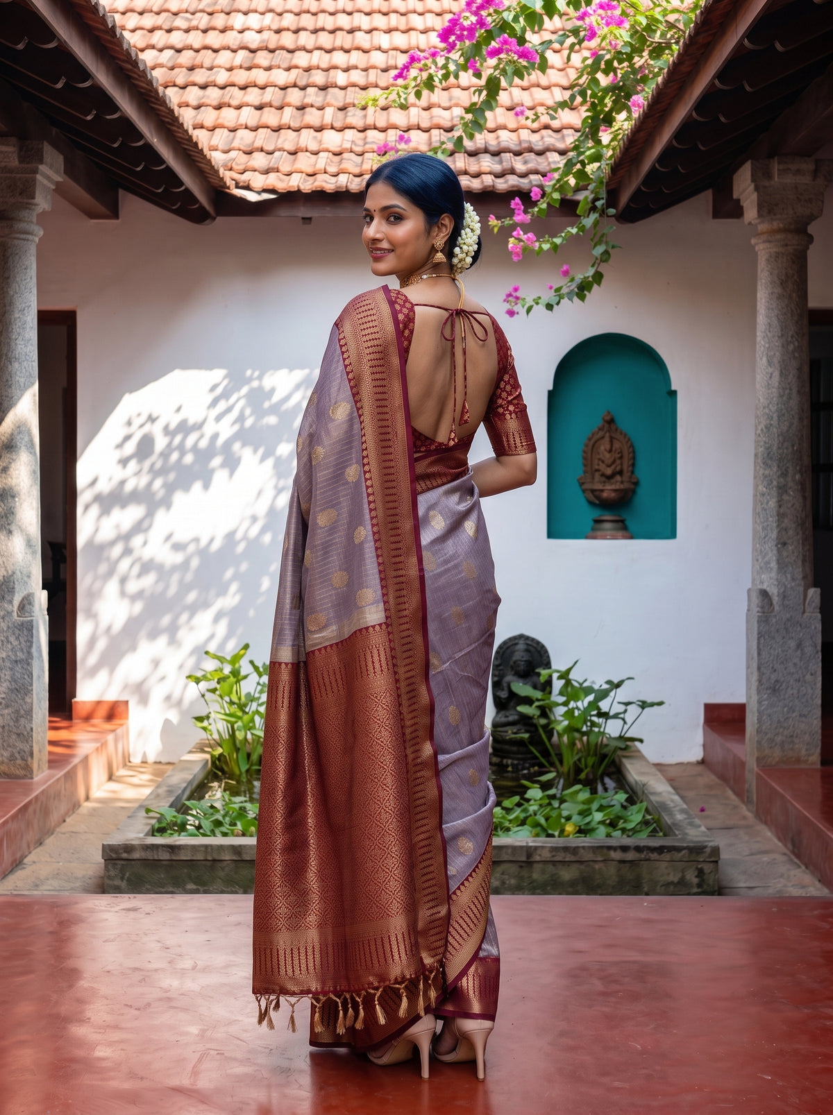 MIMOSA Jamun Kanjivaram Organza Saree — pose 7 styling detail