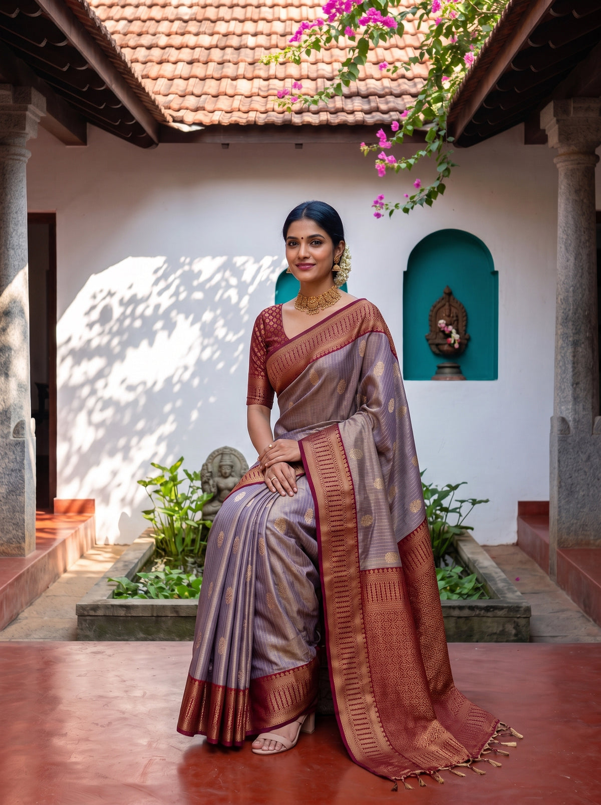 MIMOSA Jamun Kanjivaram Organza Saree — pose 8 styling detail