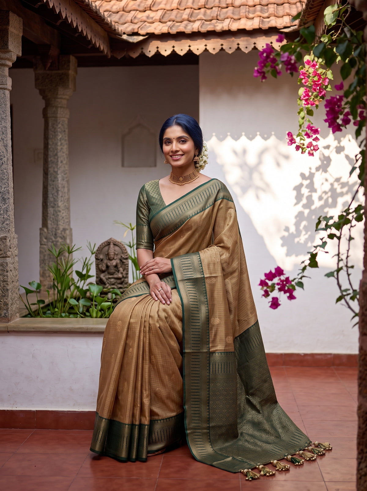 MIMOSA Mustard Kanjivaram Organza Saree — pose 8 styling detail