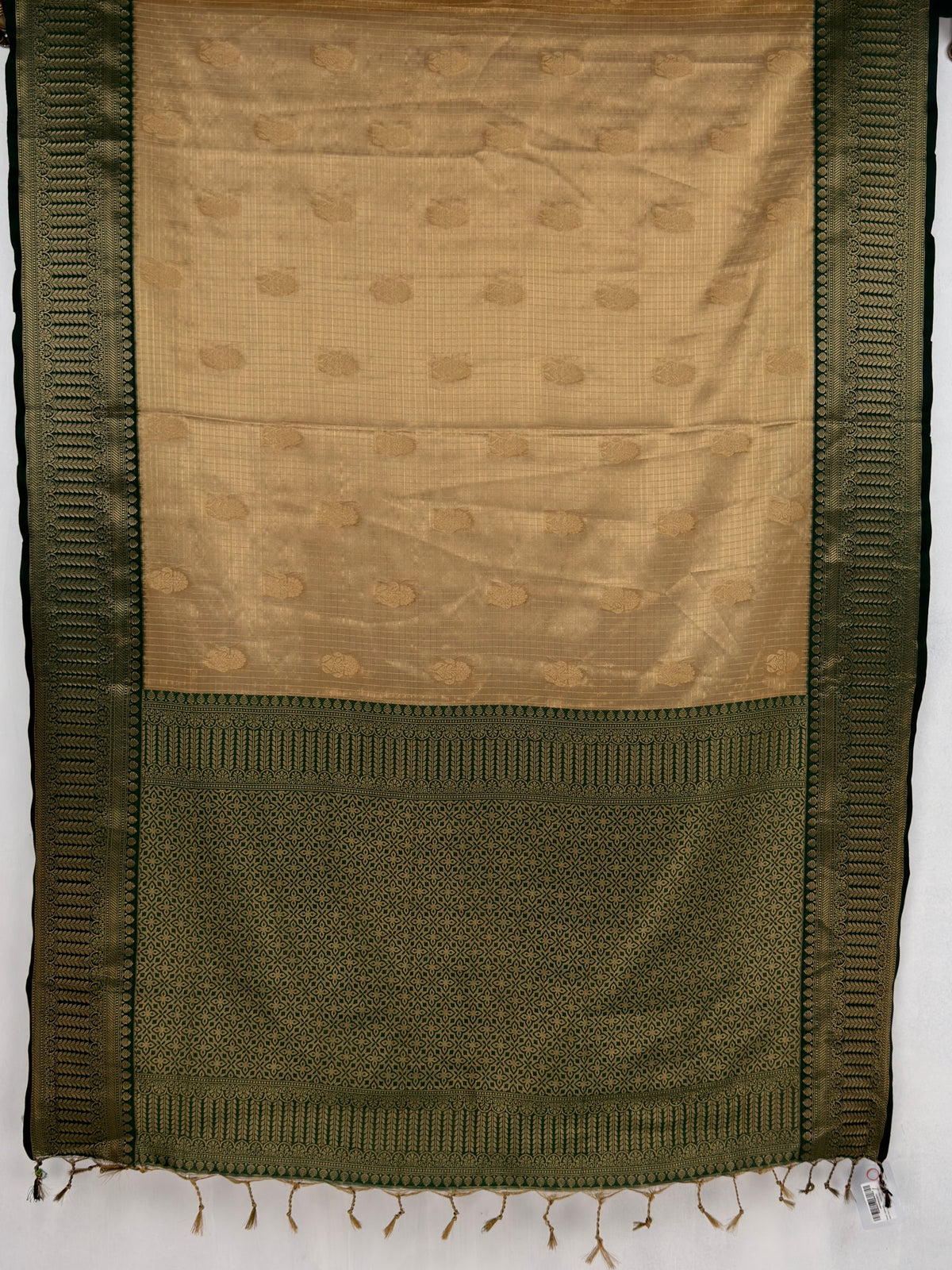 MIMOSA Mustard Kanjivaram Organza Saree — pallu and zari work detail