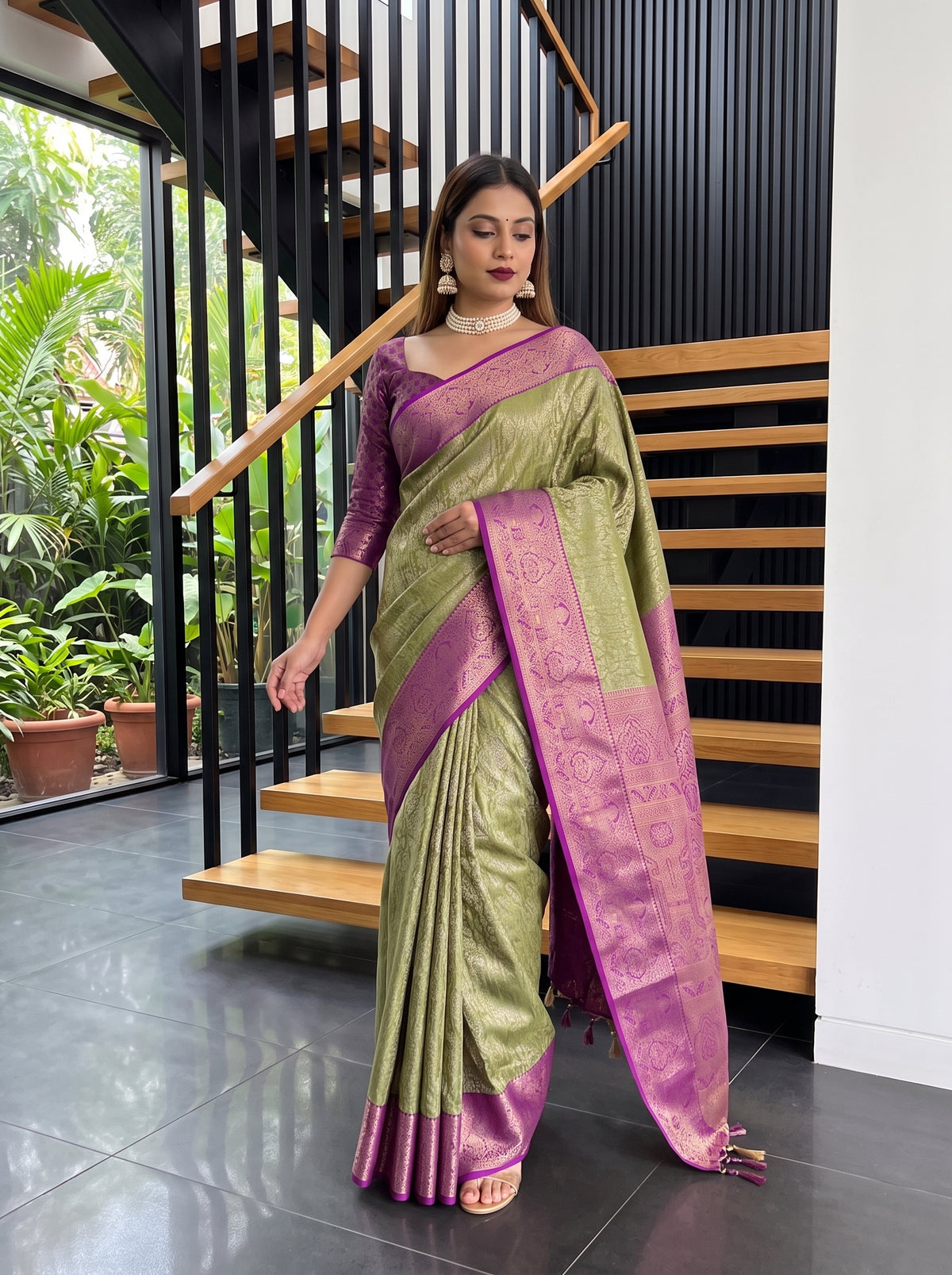 MIMOSA Green Kanjivaram Art Silk Saree — pose 9 styling detail