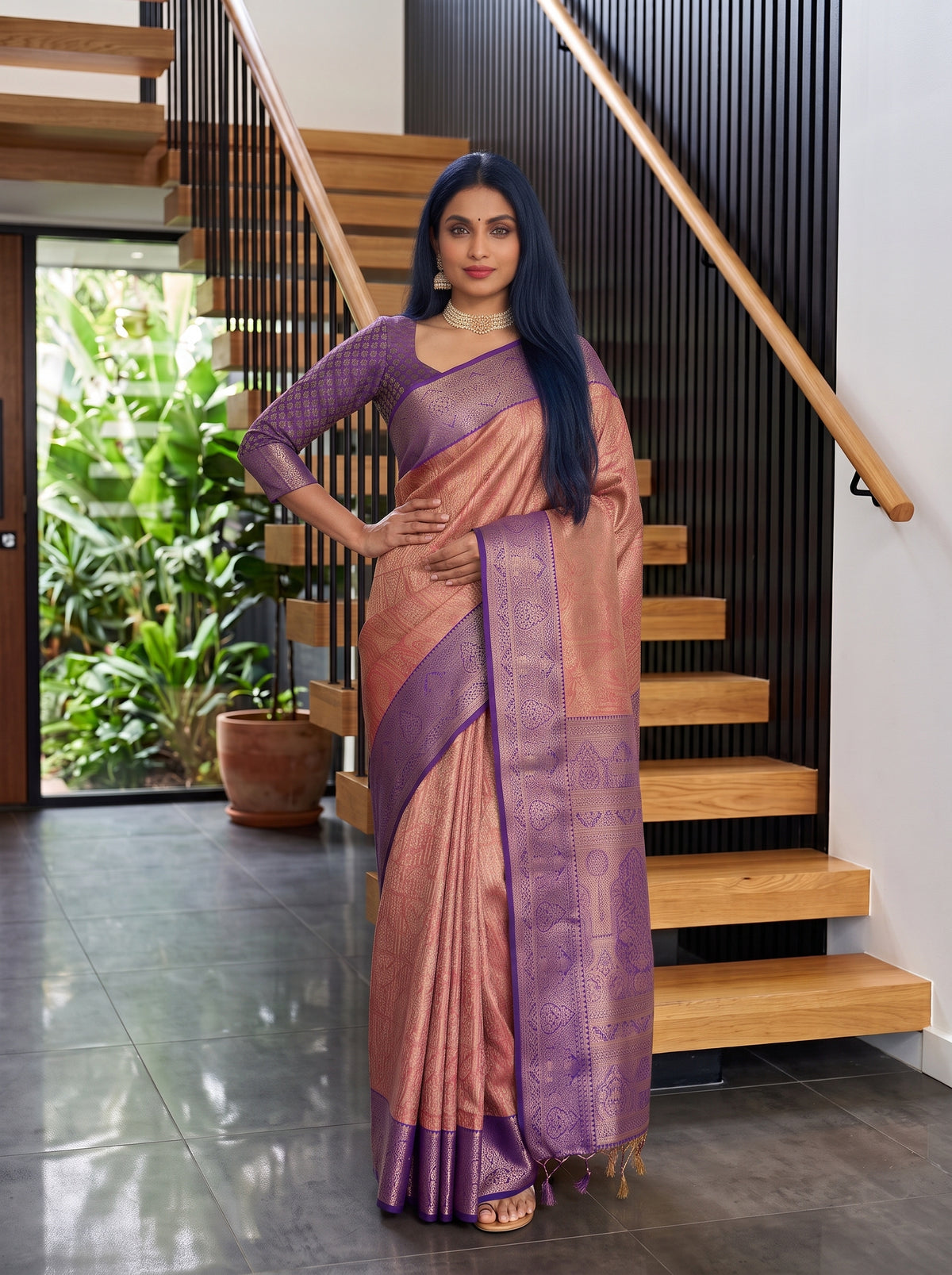 MIMOSA Rani Kanjivaram Art Silk Saree — pose 4 styling detail