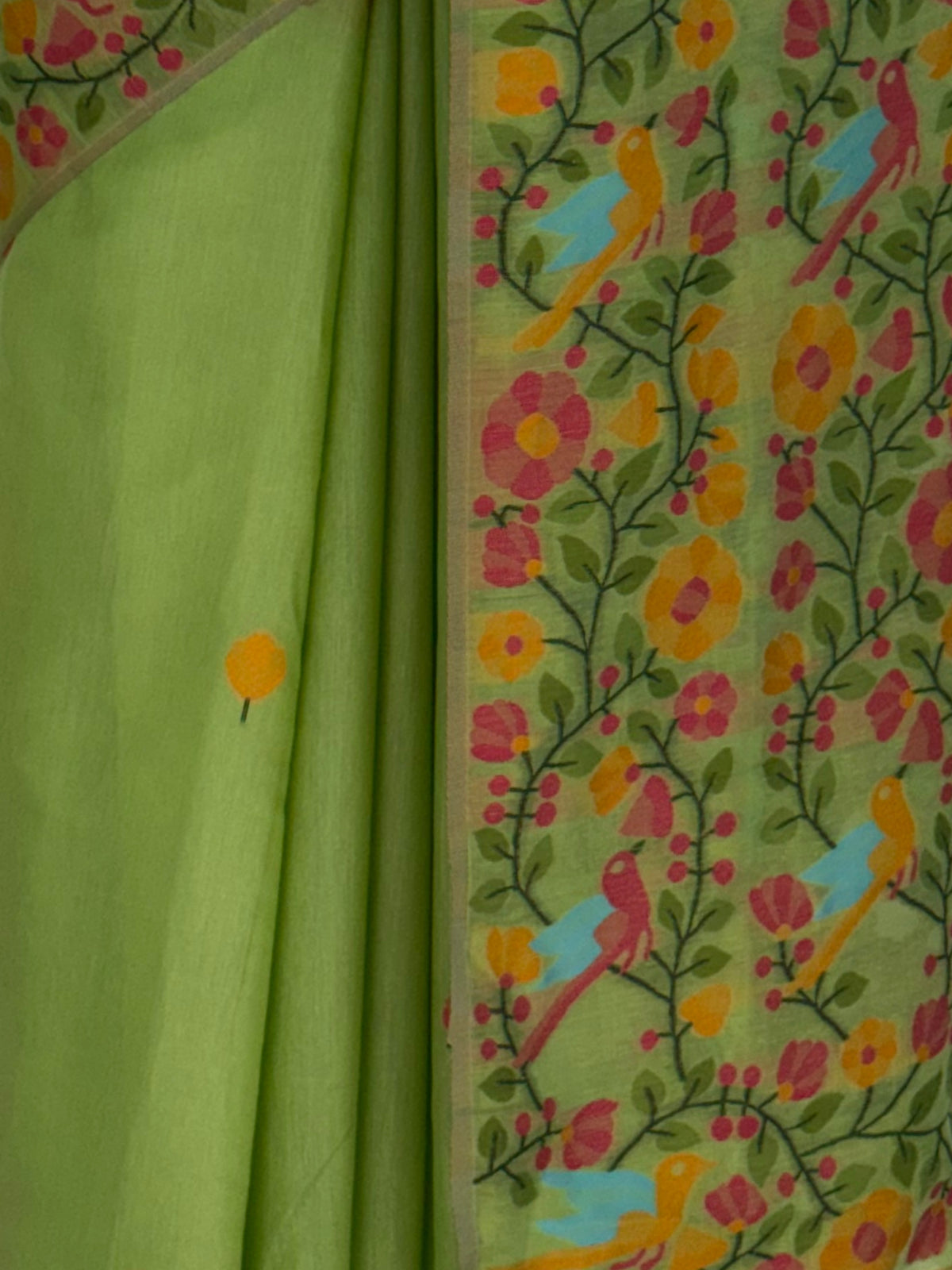 MIMOSA Parrot Green Banarasi Linen Saree — fleets shot full lifestyle