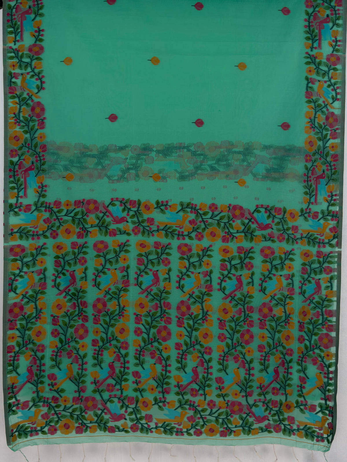 MIMOSA Rama Banarasi Linen Saree — pallu and zari work detail