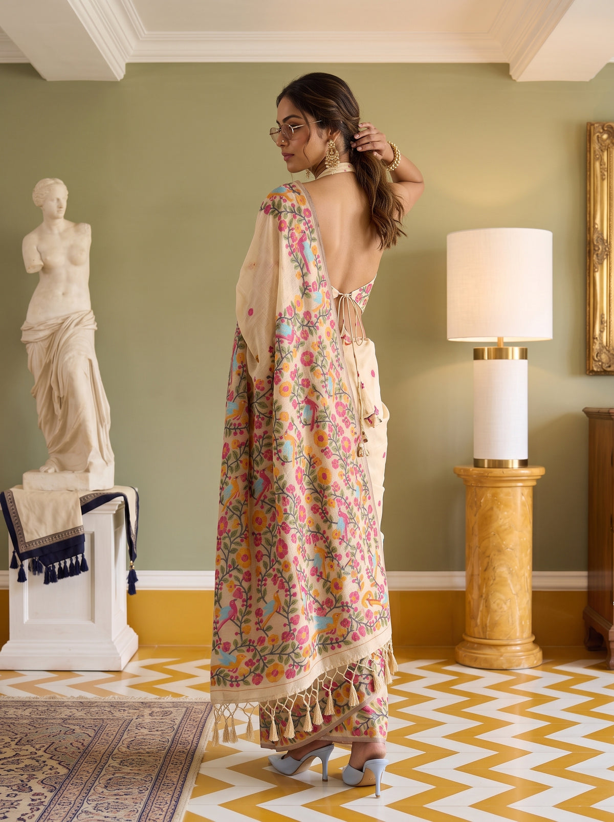 MIMOSA Tussar Banarasi Linen Saree — pose 7 styling detail