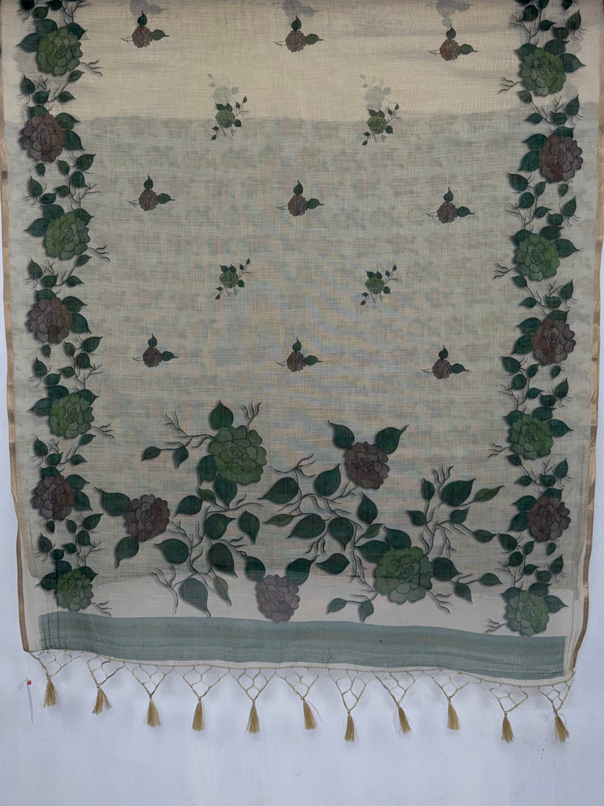 MIMOSA Bottle Green Banarasi Saree — pallu and zari work detail