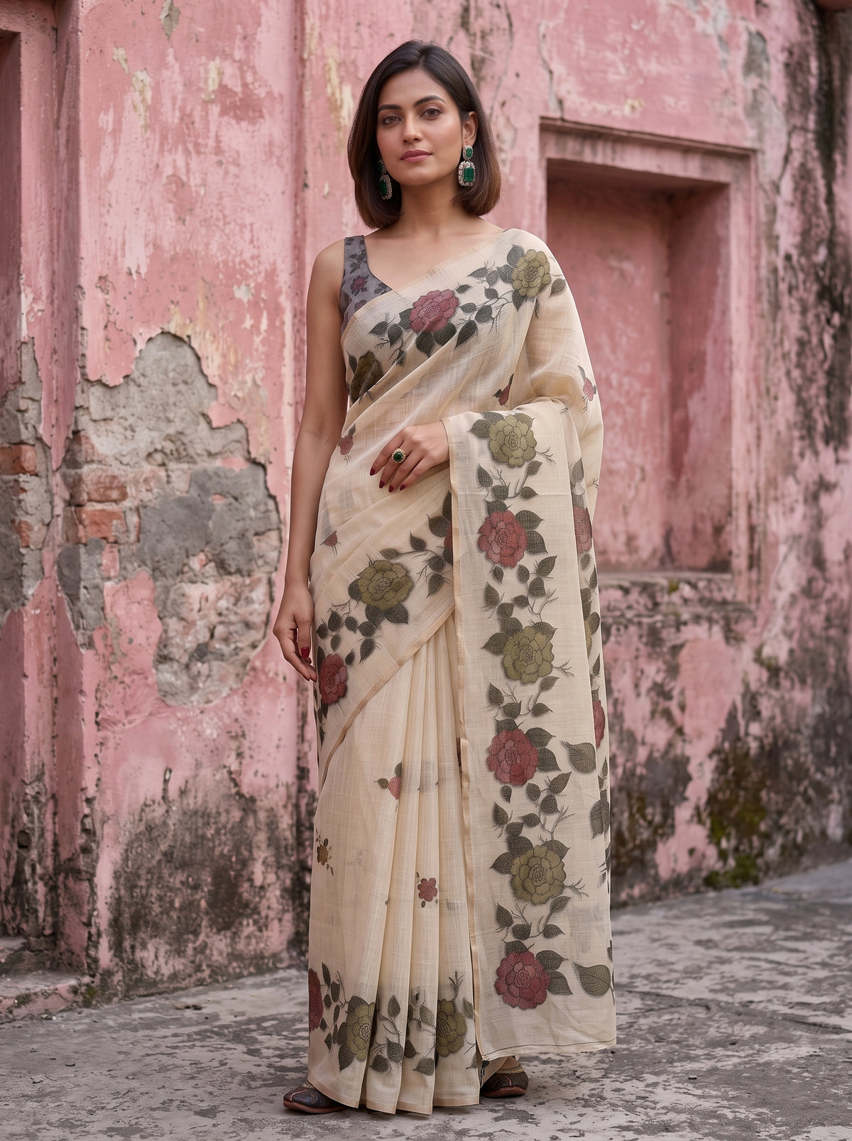 MIMOSA Grey Banarasi Saree — pose 10 styling detail