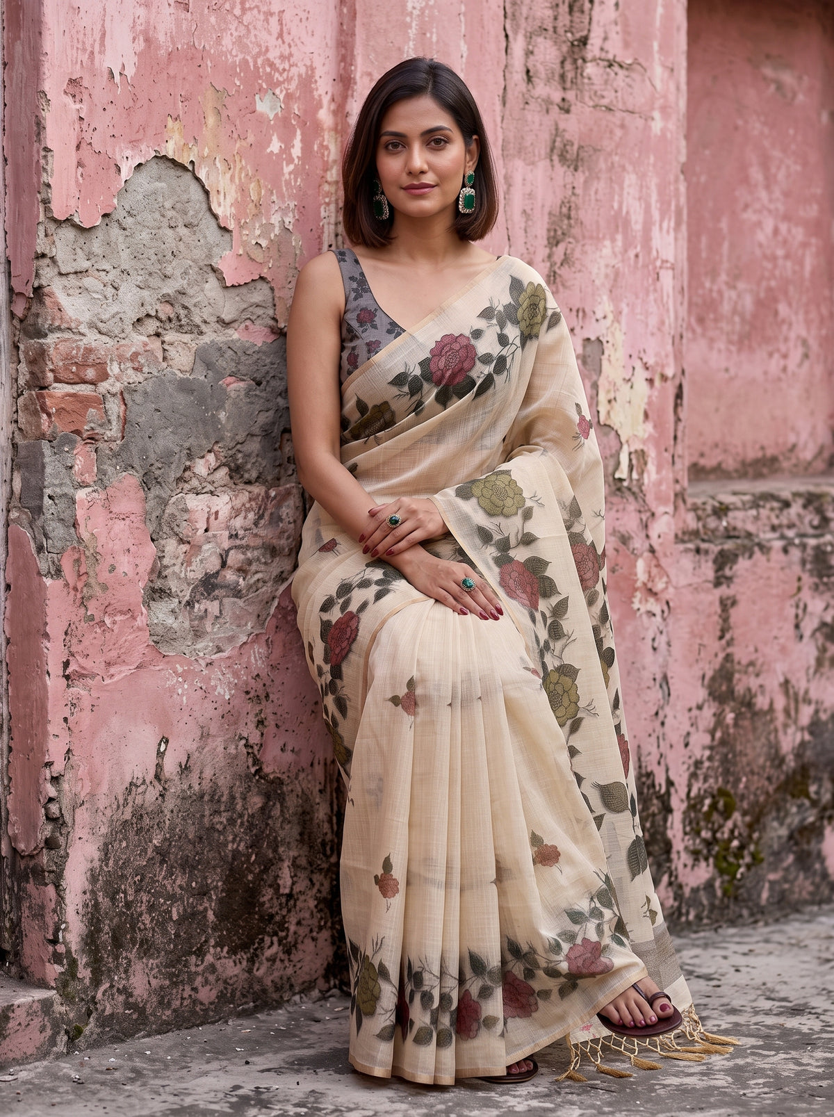 MIMOSA Grey Banarasi Saree — pose 8 styling detail