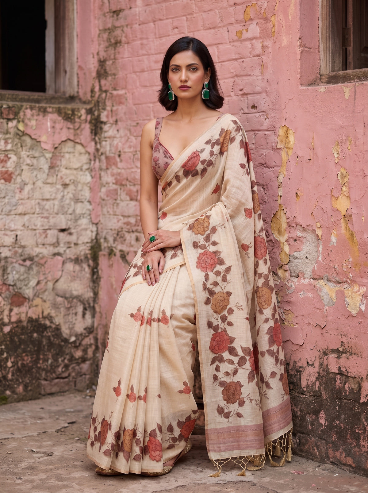 MIMOSA Pink Banarasi Saree — pose 8 styling detail