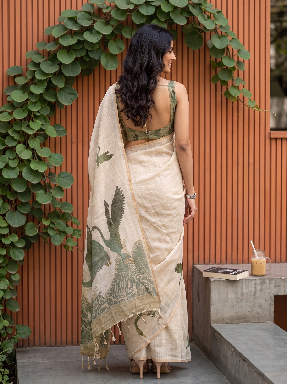 MIMOSA Green Banarasi Saree — pose 2 styling detail