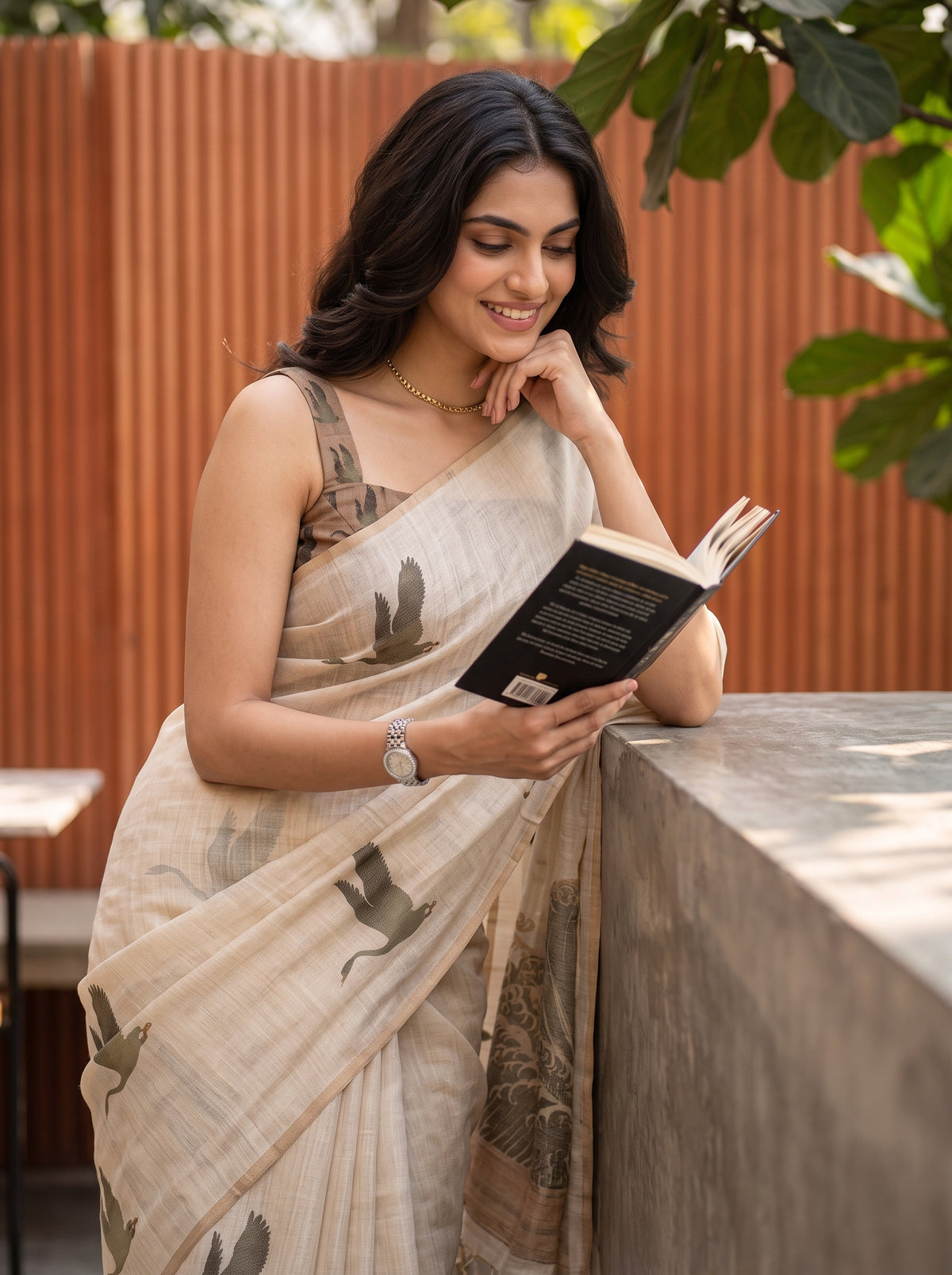 MIMOSA Olive Banarasi Saree — pose 10 styling detail