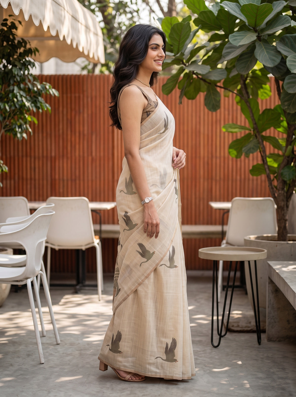 MIMOSA Olive Banarasi Saree — pose 3 styling detail