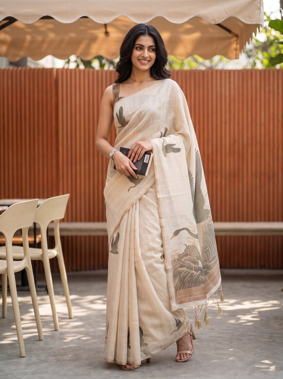 MIMOSA Olive Banarasi Saree — pose 5 styling detail