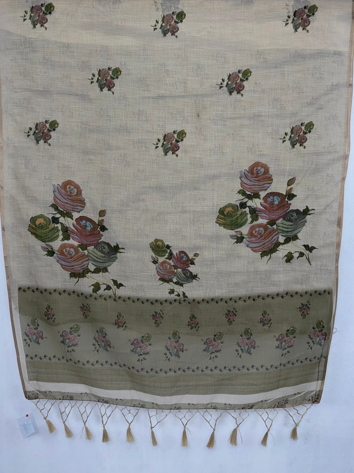 MIMOSA Olive Banarasi Linen Saree — pallu and zari work detail
