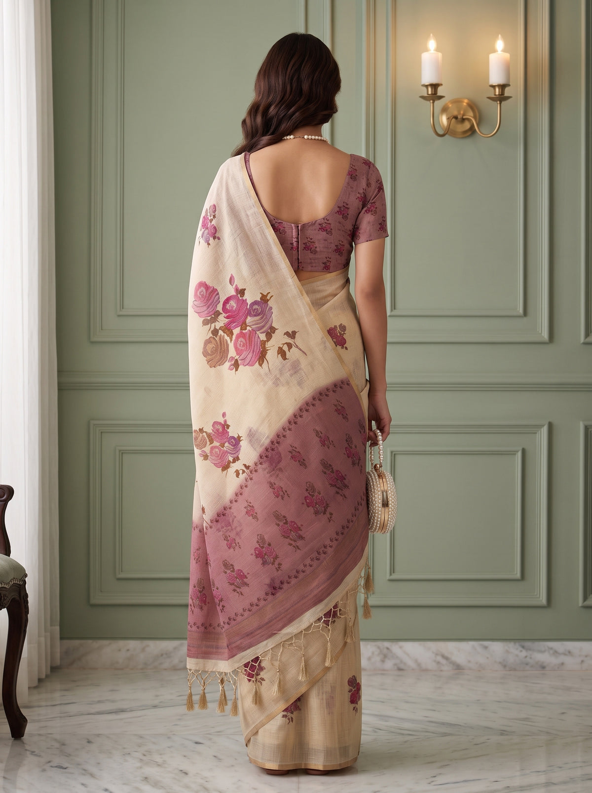 MIMOSA Pink Banarasi Linen Saree — saree shot pallu and body