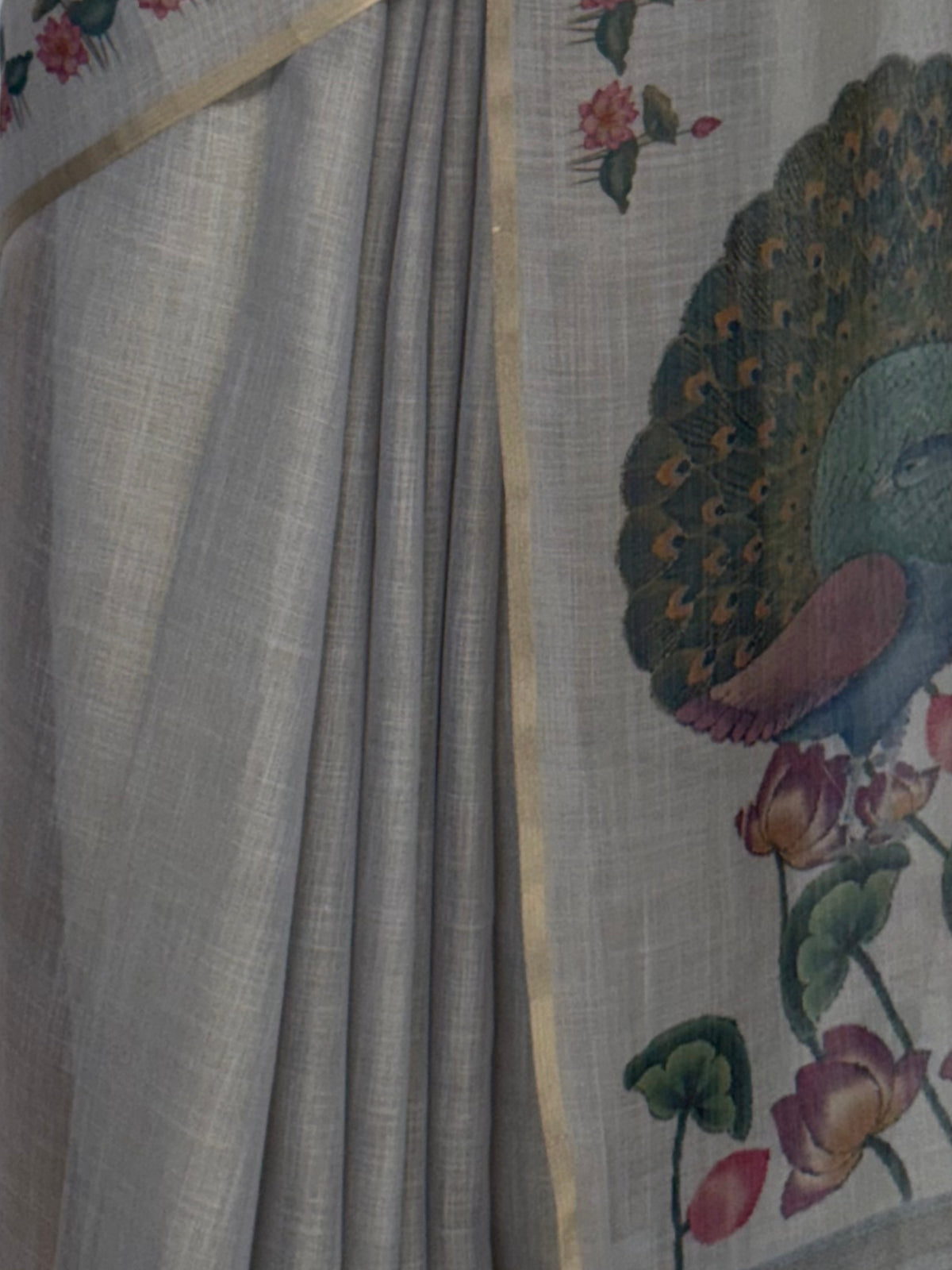 MIMOSA Grey Banarasi Linen Saree — fleets shot full lifestyle