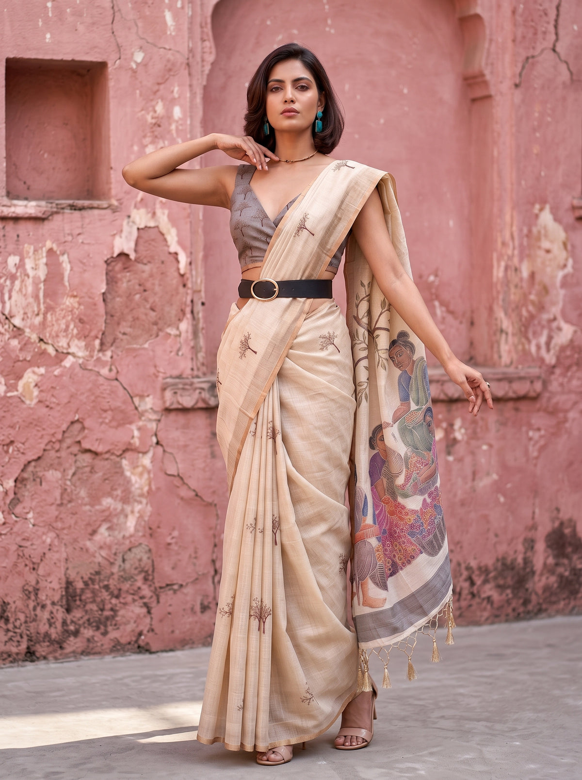 MIMOSA Grey Banarasi Saree — pose 5 styling detail