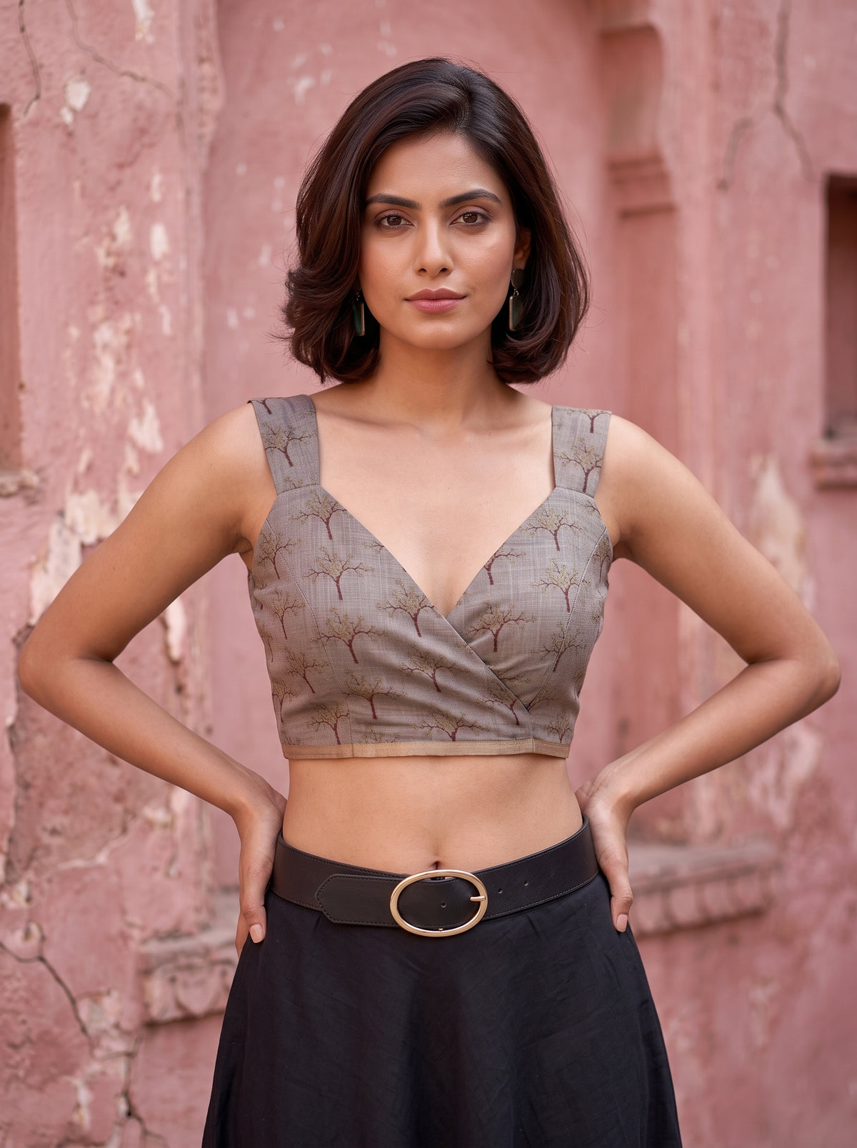 MIMOSA Grey Banarasi Saree — blouse close-up