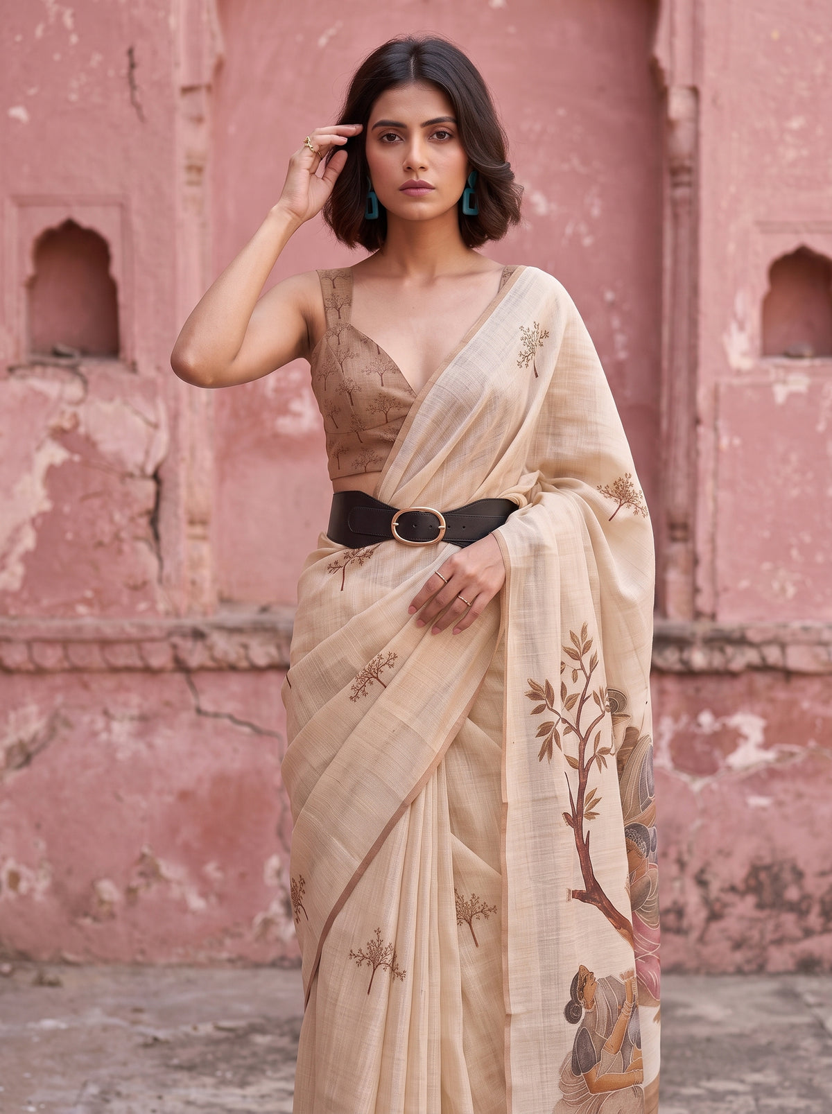 MIMOSA Mustard Banarasi Saree — pose 10 styling detail