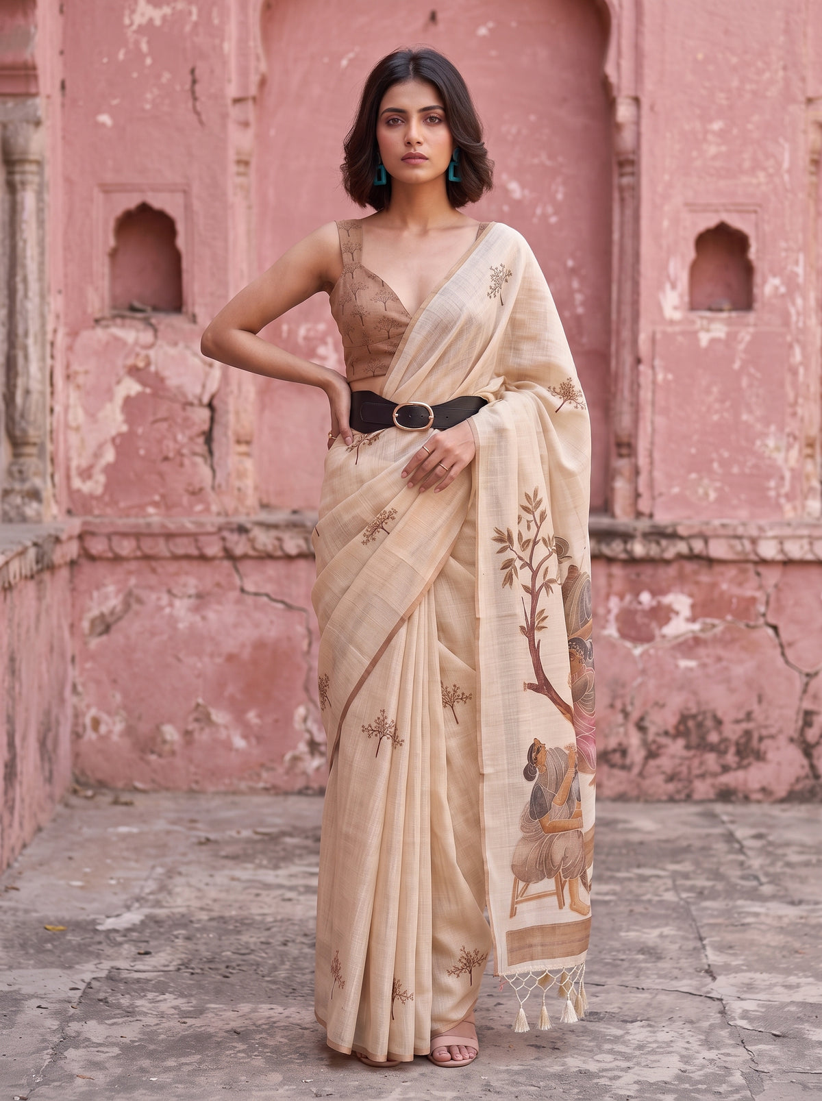 MIMOSA Mustard Banarasi Saree — pose 4 styling detail