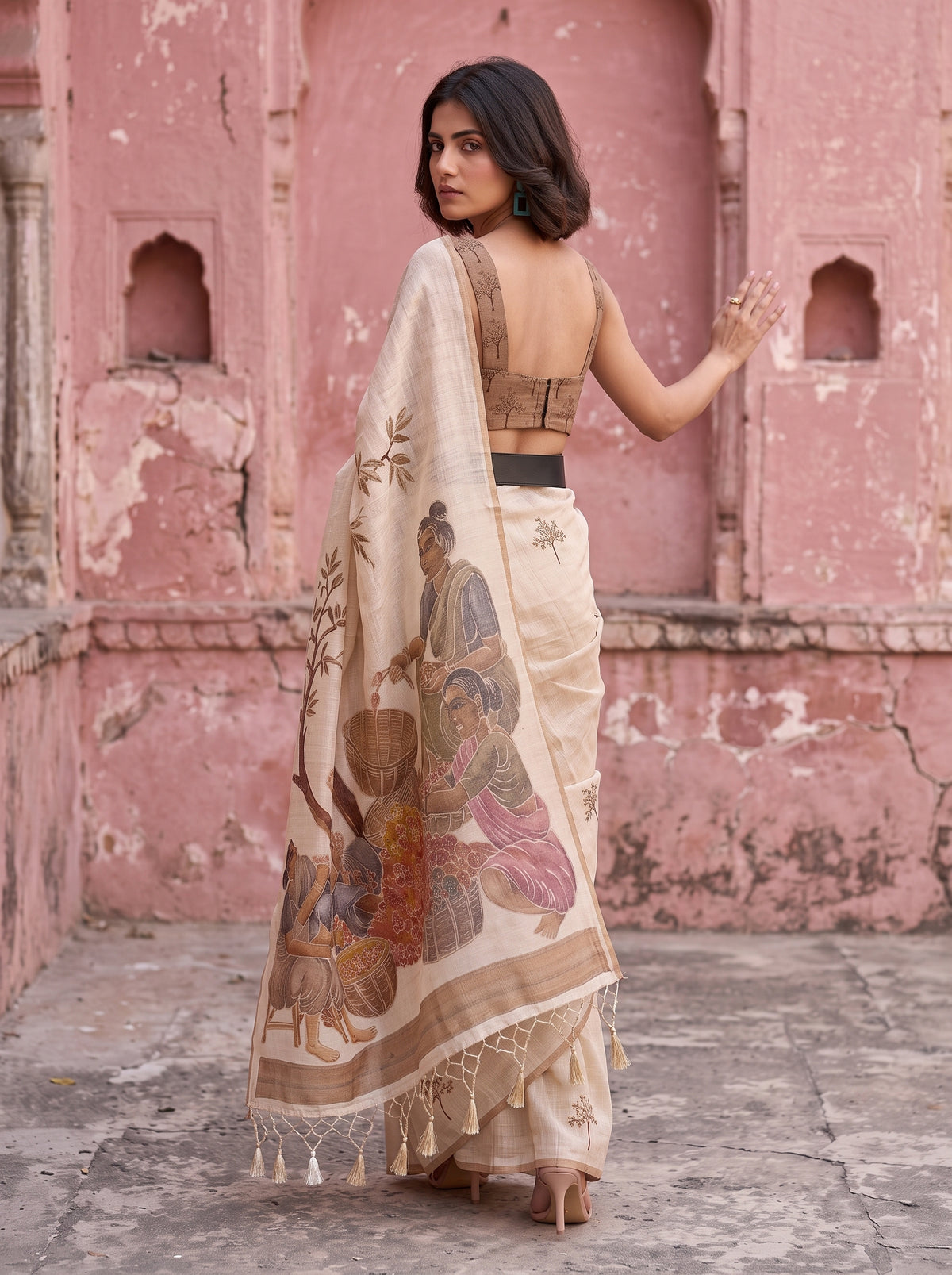 MIMOSA Mustard Banarasi Saree — pose 7 styling detail